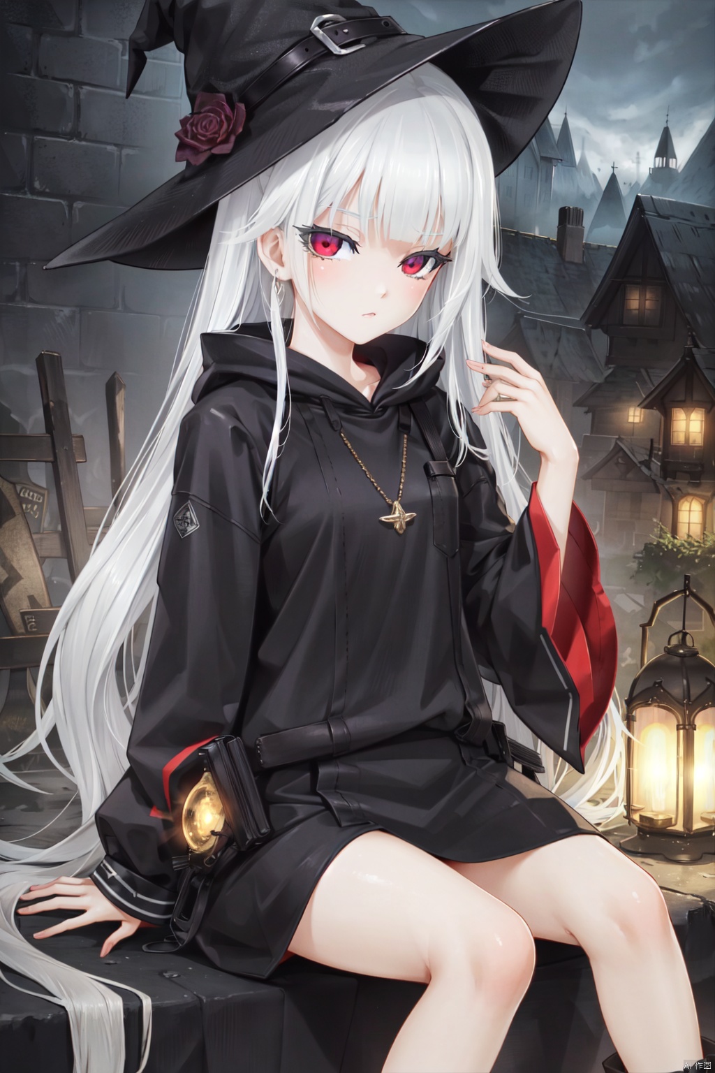 Red eyes, evil, golden, shiny, gold hair,High detailed ,midjourney,perfecteyes,Color magic,urban techwear,hmochako,better witch,witch, witch,Long hair,free style,horror (theme)