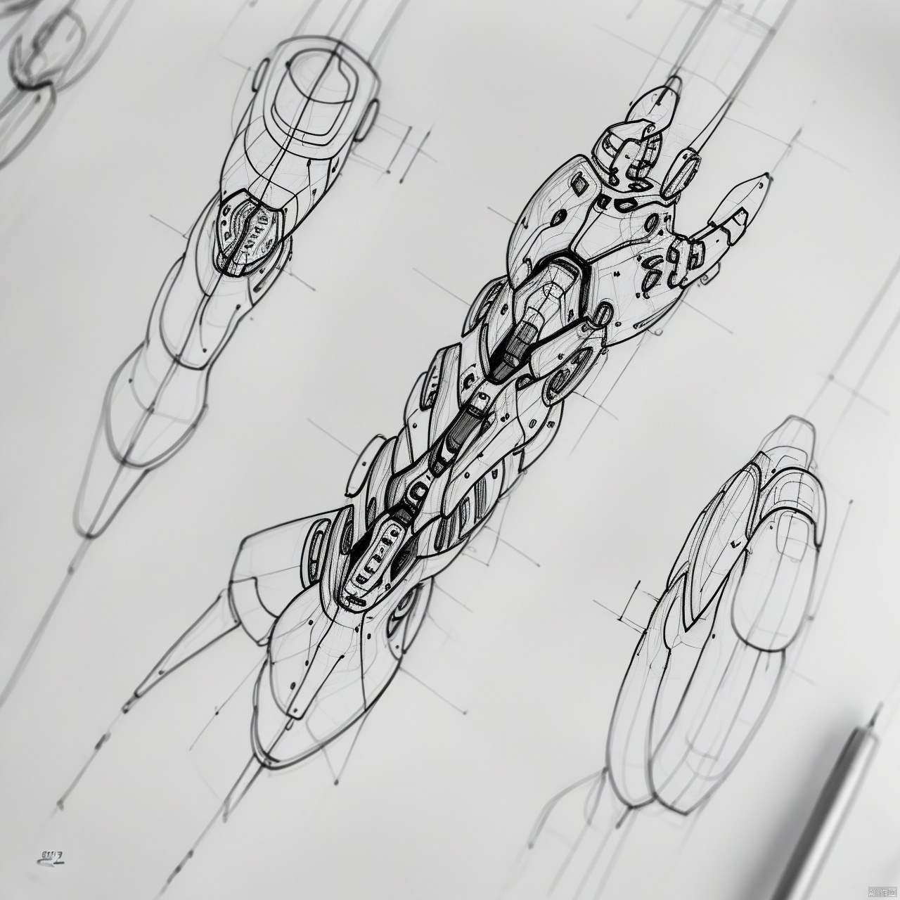  A robotic ar., syd_hardy,industrial design hand-drawn sketches, line drawings, pencil sketches.white background, Concept  Design, Pencil hand drawing