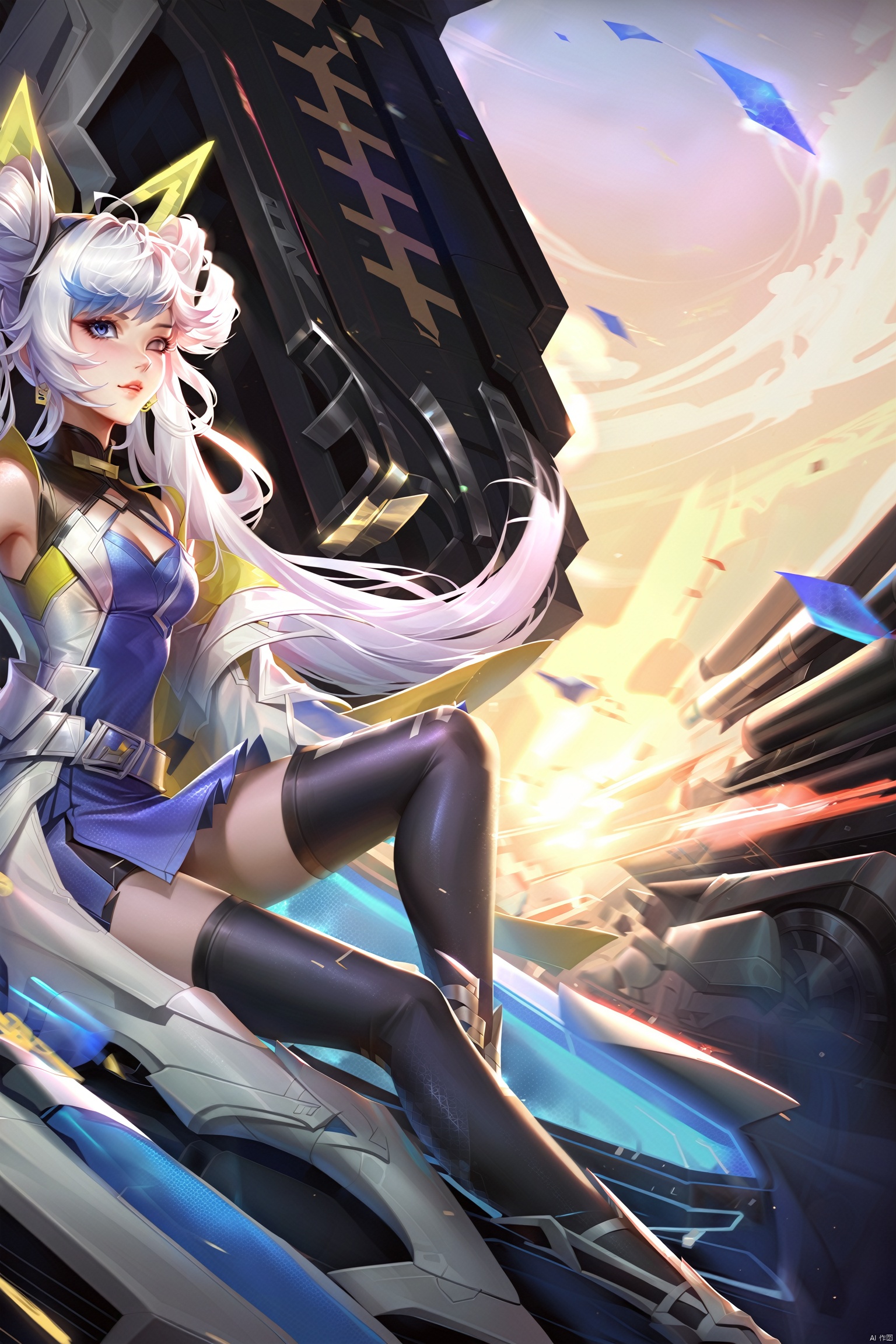 wzsunshangxiang_j,1girl, long_hair, thighhighs, white_hair