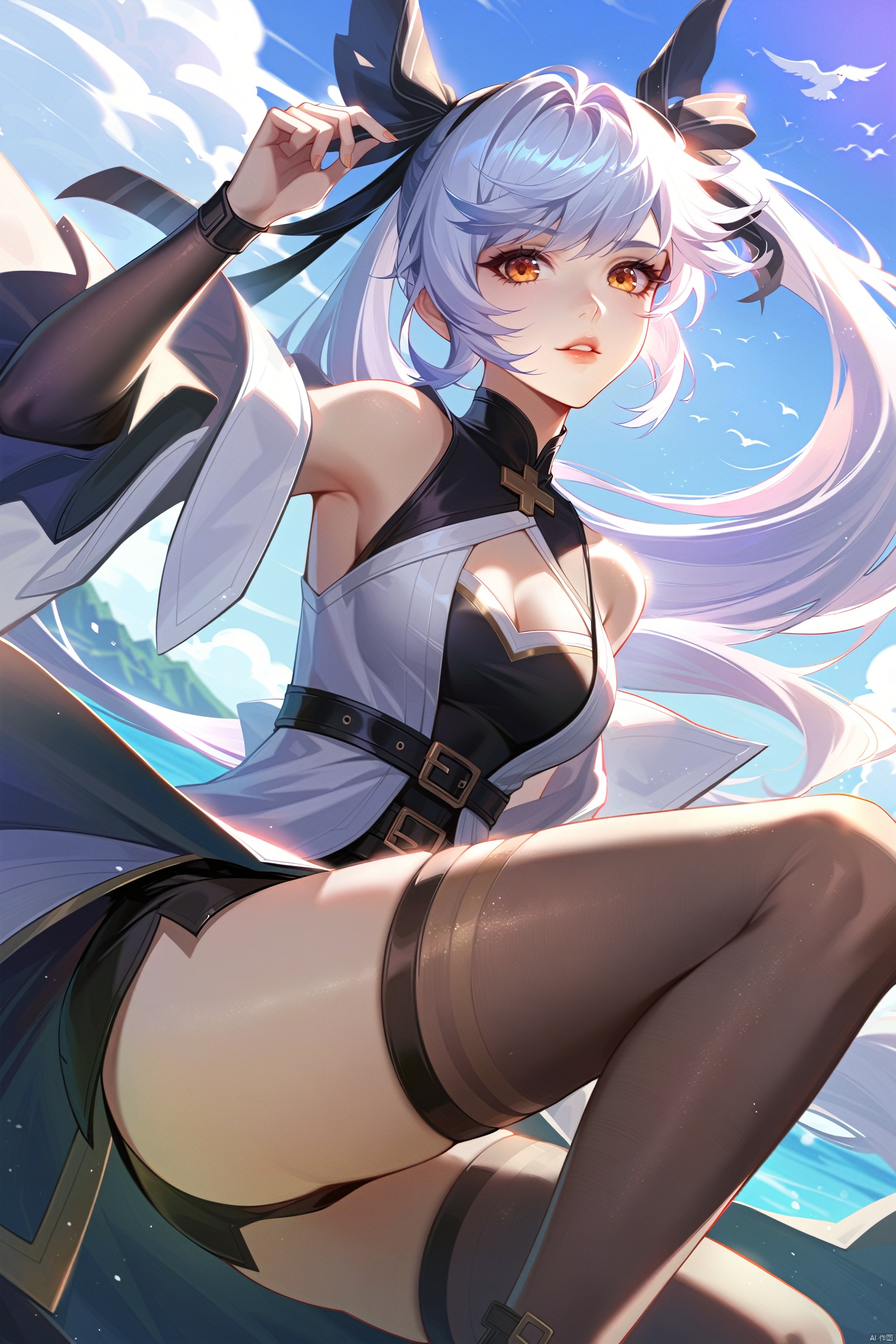 wzsunshangxiang_j,1girl, long_hair, thighhighs, white_hair