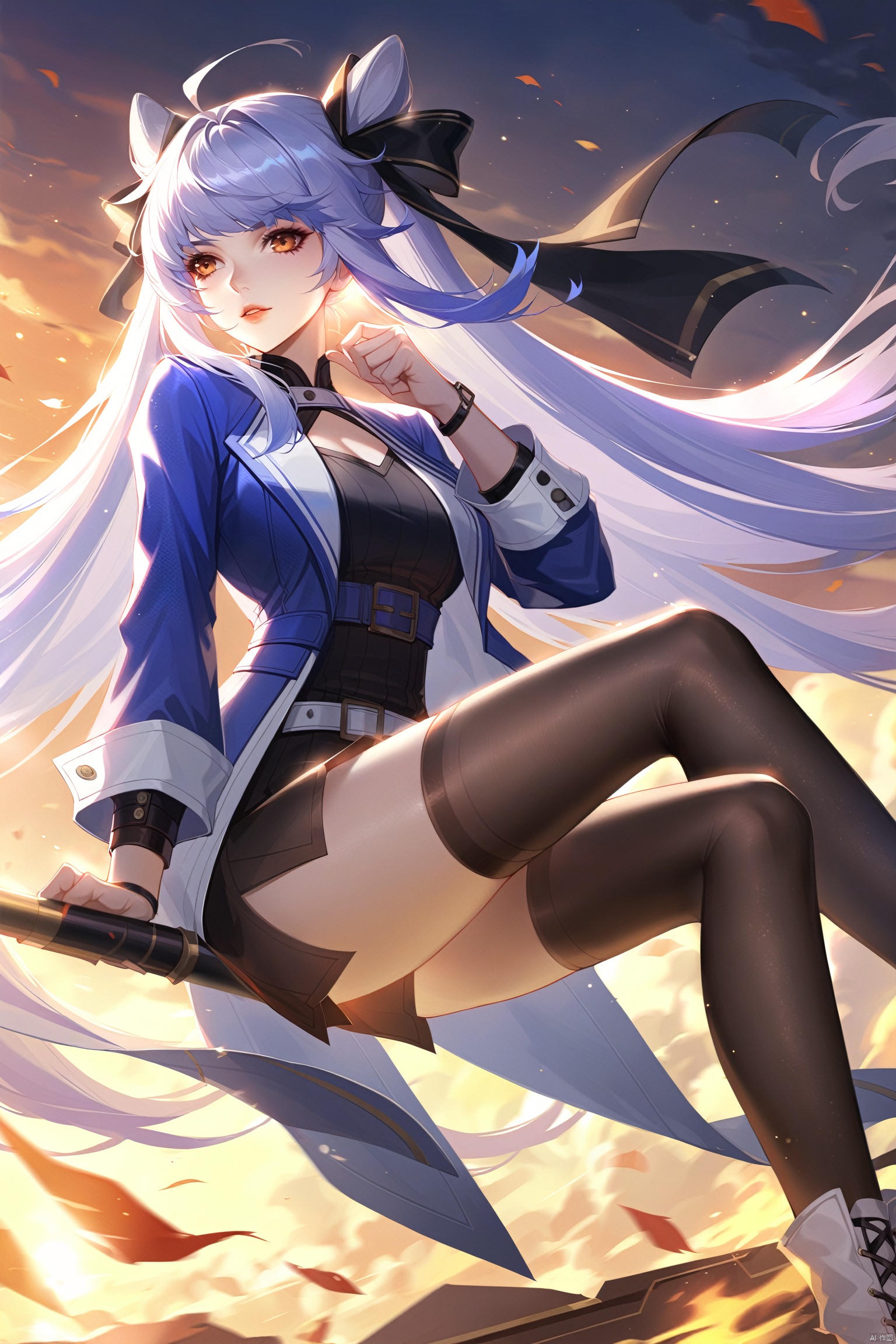 wzsunshangxiang_j,1girl, long_hair, thighhighs, white_hair