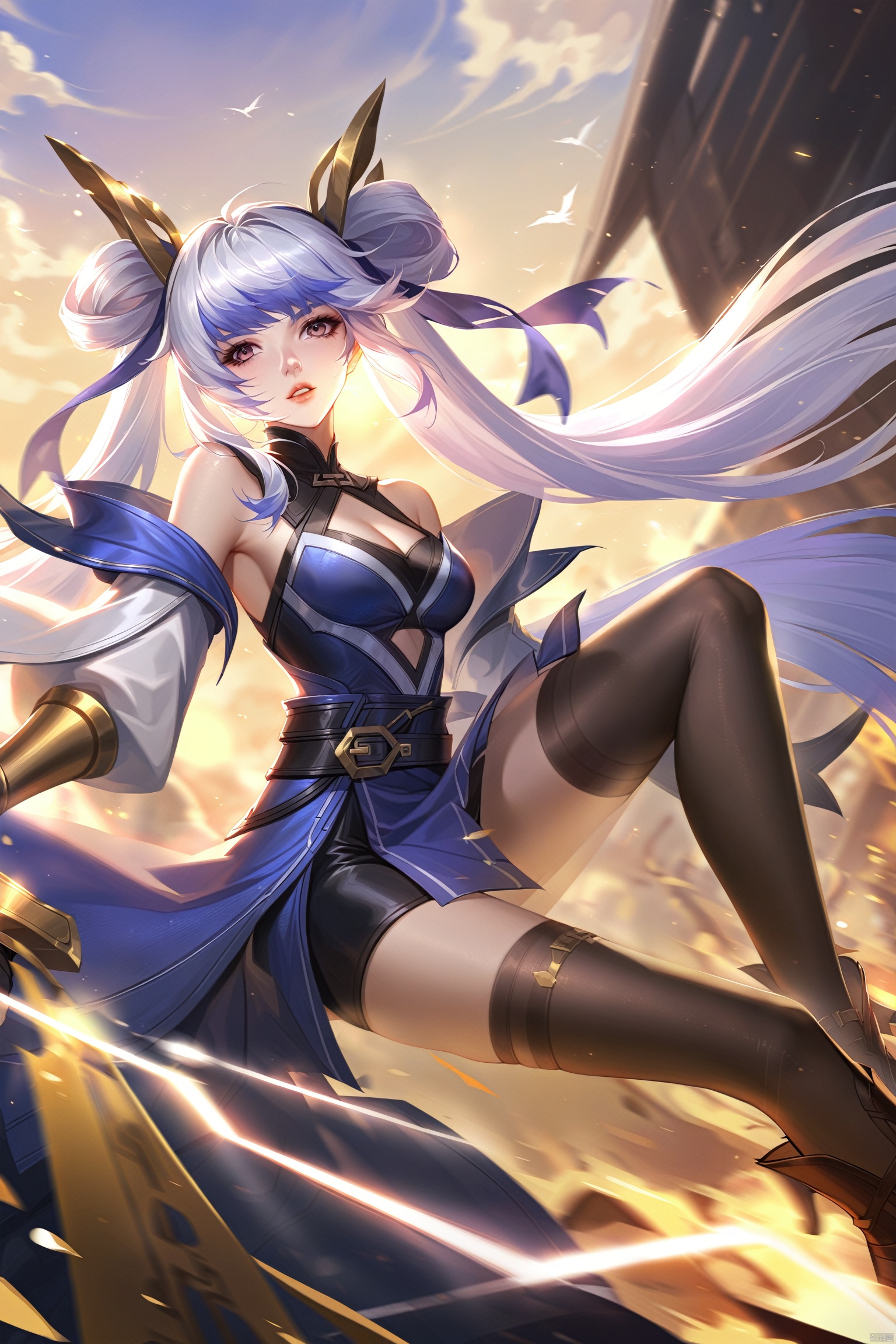 wzsunshangxiang_j,1girl, long_hair, thighhighs, white_hair
