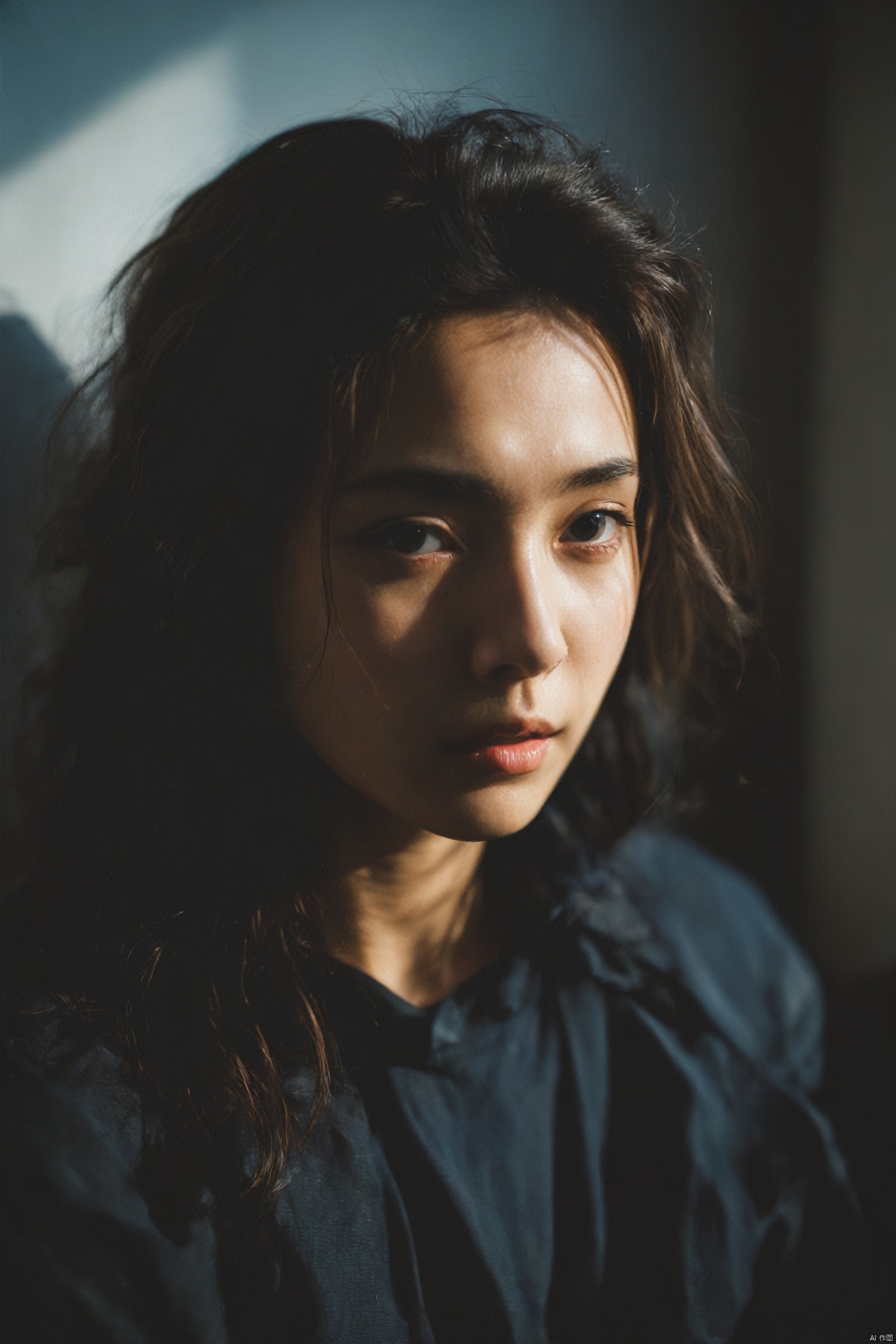 1girl, 20 years old, analog film photo, clear facial contour, upper body, looking at viewer, Beautiful dynamic dramatic dark moody lighting, volumetric, shadows, cinematic atmosphere, Octane render, 8K ,professional, highly detailed,desaturated, 35mm photo, grainy, vignette, vintage, Kodachrome, Lomography, stained, highly detailed, found footage, Leica 50mm f/1.8<lora:EMS-317795-EMS:0.800000>