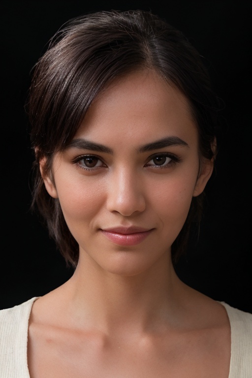Generate hyper realistic image of a portrait of woman ,  (25 years old),  smile on Tensor.Art
