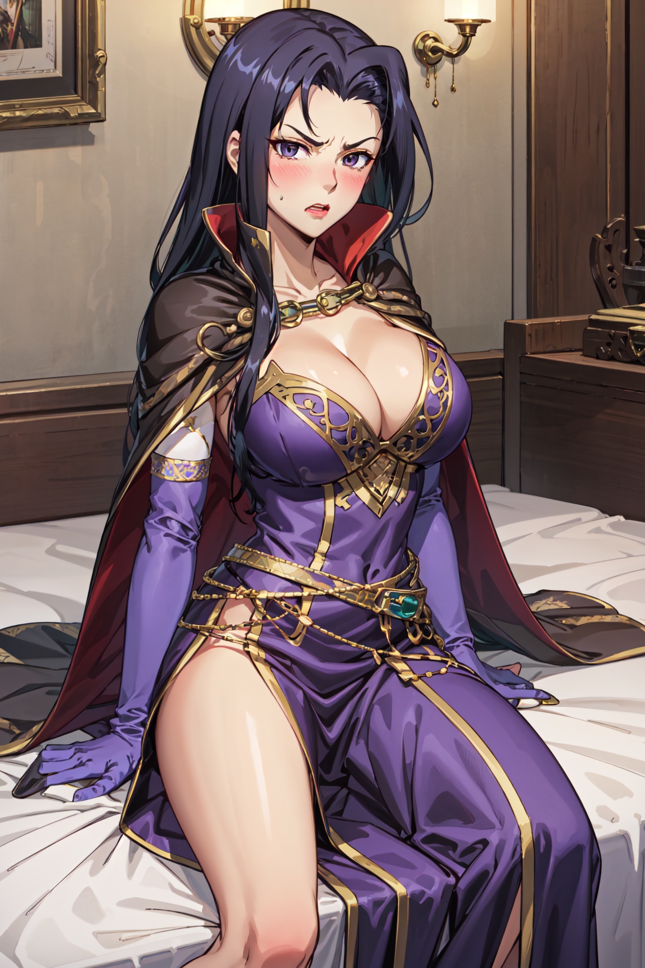 blush,  angry,  sitting on bed on Tensor.Art