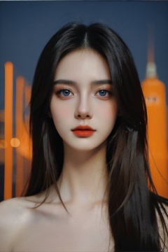 cinematic film still, realistic skin,professional, highly detailed, aesthetic, Best composition,masterpiece, surrealism, highly detailed, a portrait painting of 1girl with orange and blue color pallet, hard brush, city portraits, heavy inking,Skinny, Forceful, short, night view, film<lora:EMS-318412-EMS:0.800000>