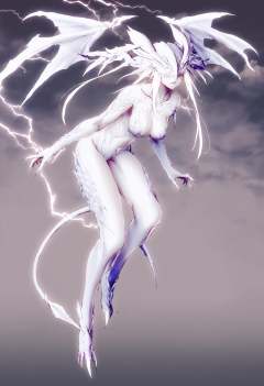 masterpiece, best quality <lora:sd_xl_dpo_lora_v1-128dim:1>1girl, solo, white hair, full body, breasts, claws, colored skin, monster girl, covered eyes, white skin, medium breasts, tail, fingernails, head wings, long hair, gradient, gradient background, wings, nude ,<lora:maboXLlokr4f-000072:1>dragon, lightning, scenery, cloud, sky, wings, flying, fantasy, cloudy sky, electricity, outdoors, mountain, landscape 