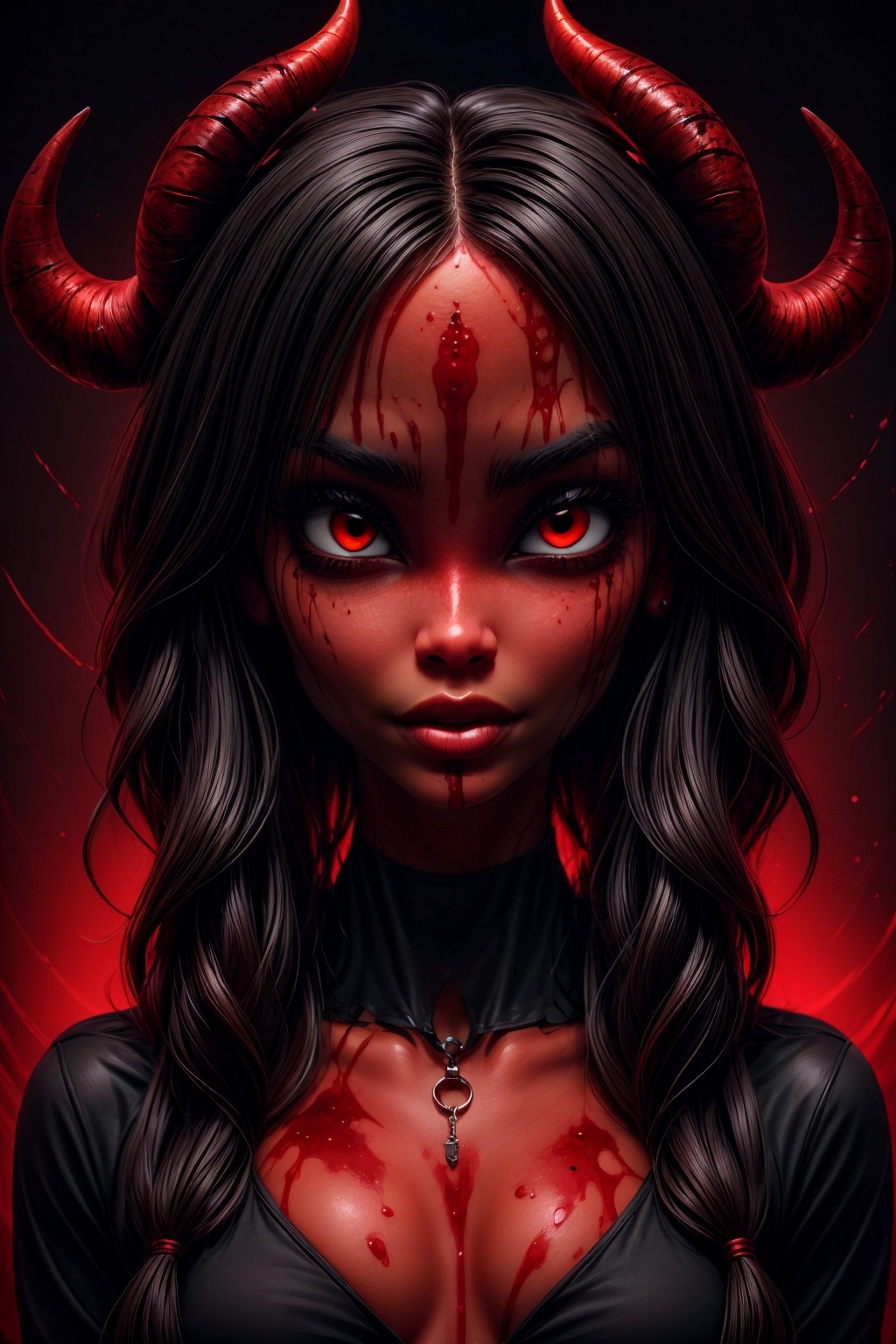 Demon woman,  beutiful demon girl,  big horns on Tensor.Art