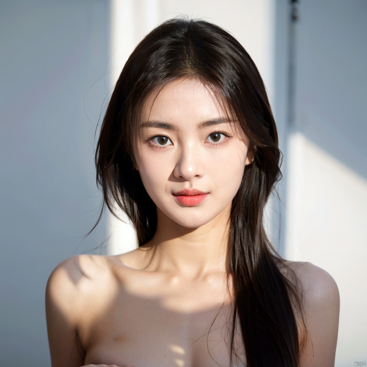  1girl, solo, naked, cleavage,long hair,
plain smile,,looking_at_viewer,nude,white_background, black_eyes, gradient, collarbone,
( chiaroscuro,Fujicolor, UHD, super detail ,raw,85mm,f/1.2,FujifilmXT4,), yiyi, chaoyue