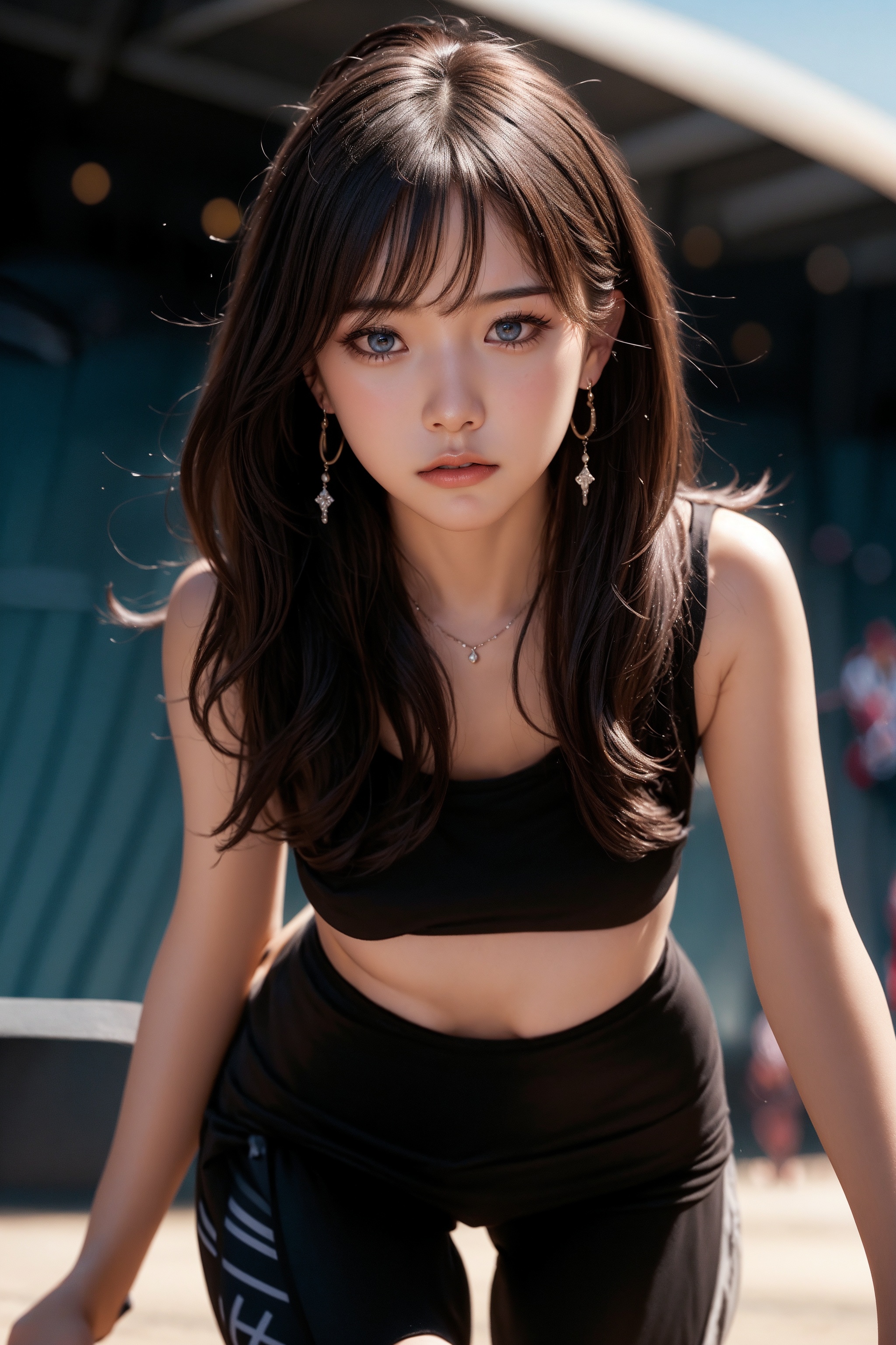 background is stadium,  18 yo,  1 girl on Tensor.Art