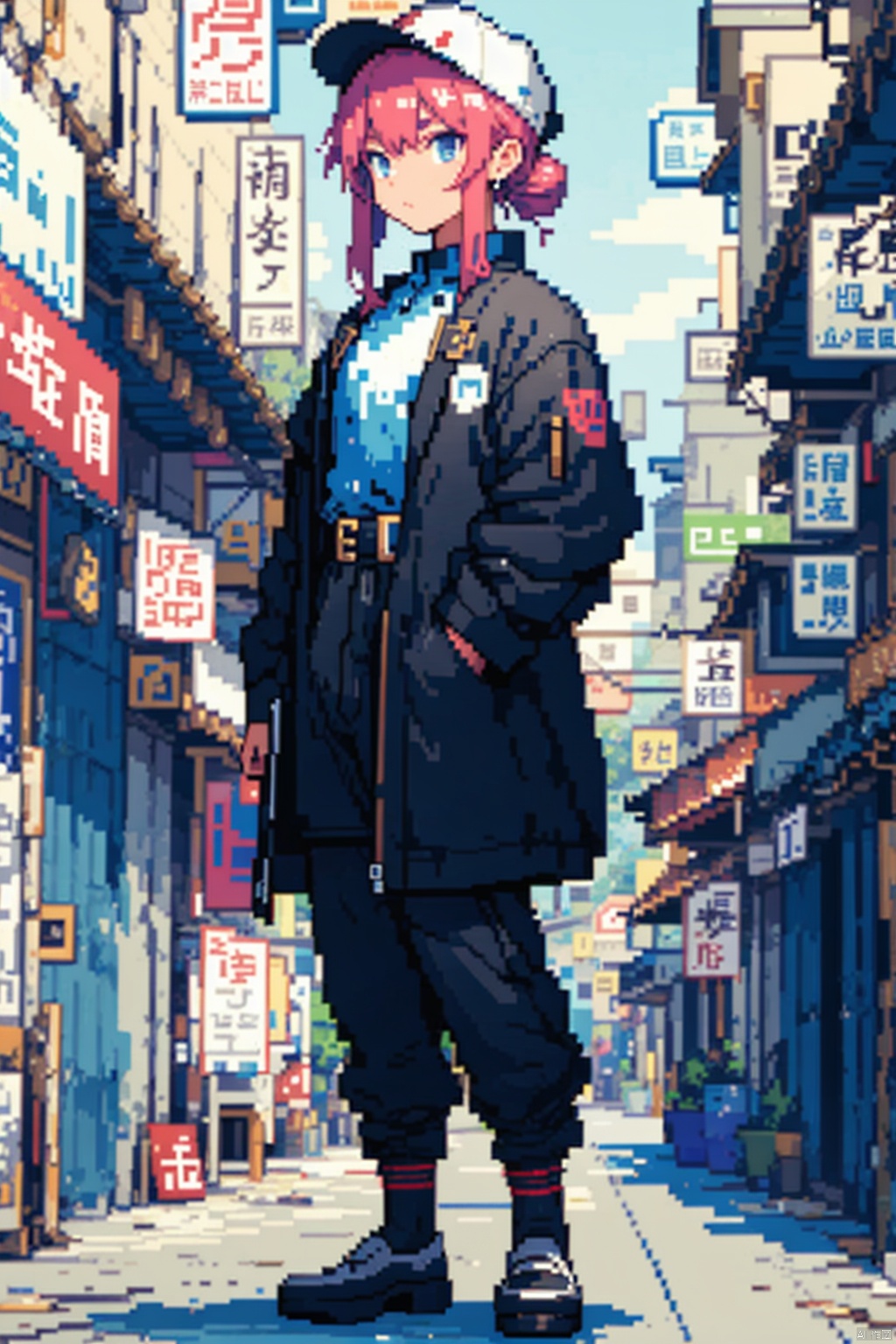镜头质量：Bestquality,8k,(((masterpiece))),((bestquality)),
镜头位置：(full_body:1.2),
人物：(1girl:1.2),
人物服饰：
环境背景：
图像风格：(pixelart:1.2),
提示词：, pixel creature