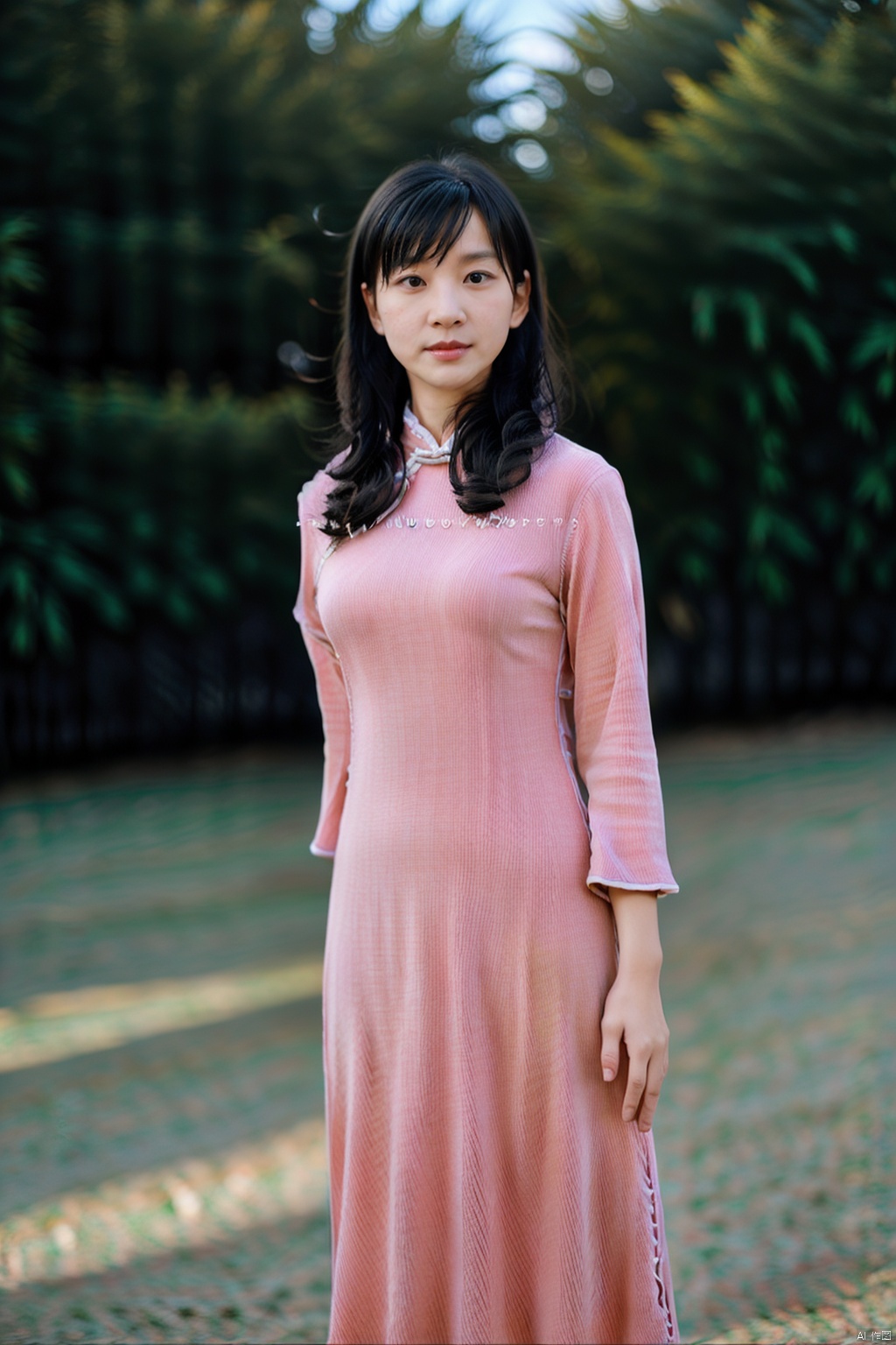 (global illumination, reality,ray tracing, HDR, unreal rendering, reasonable design, high detail, masterpiece,best quality, ultra high definition, movie lighting),
1girl,outdoor,looking_at_viewer,side_blunt_bangs,china_dress,chinese_style,big breasts,pose,solo,1girl,black hair,black eyes, , qipao