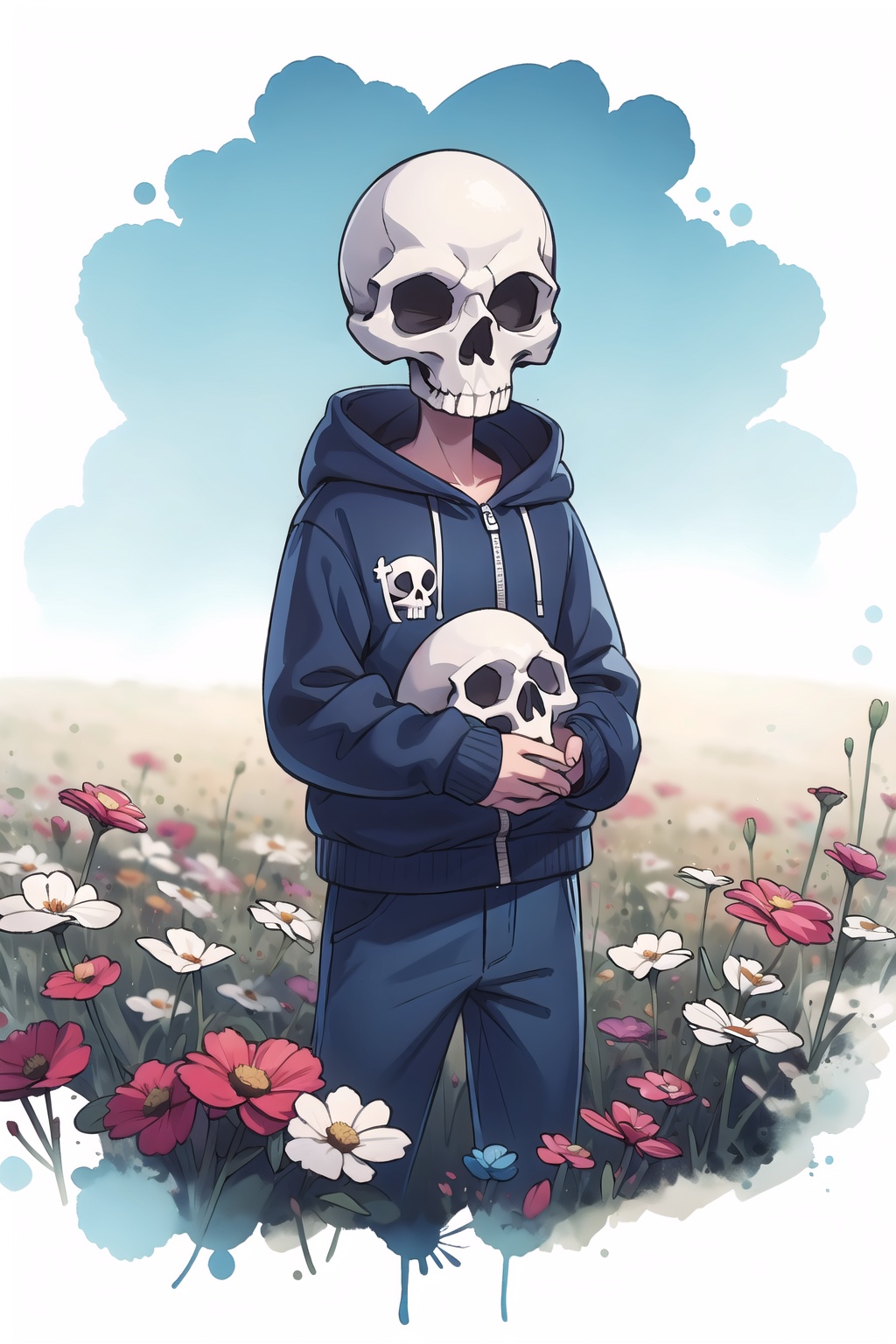 skull,  field,  WtrClr on Tensor.Art