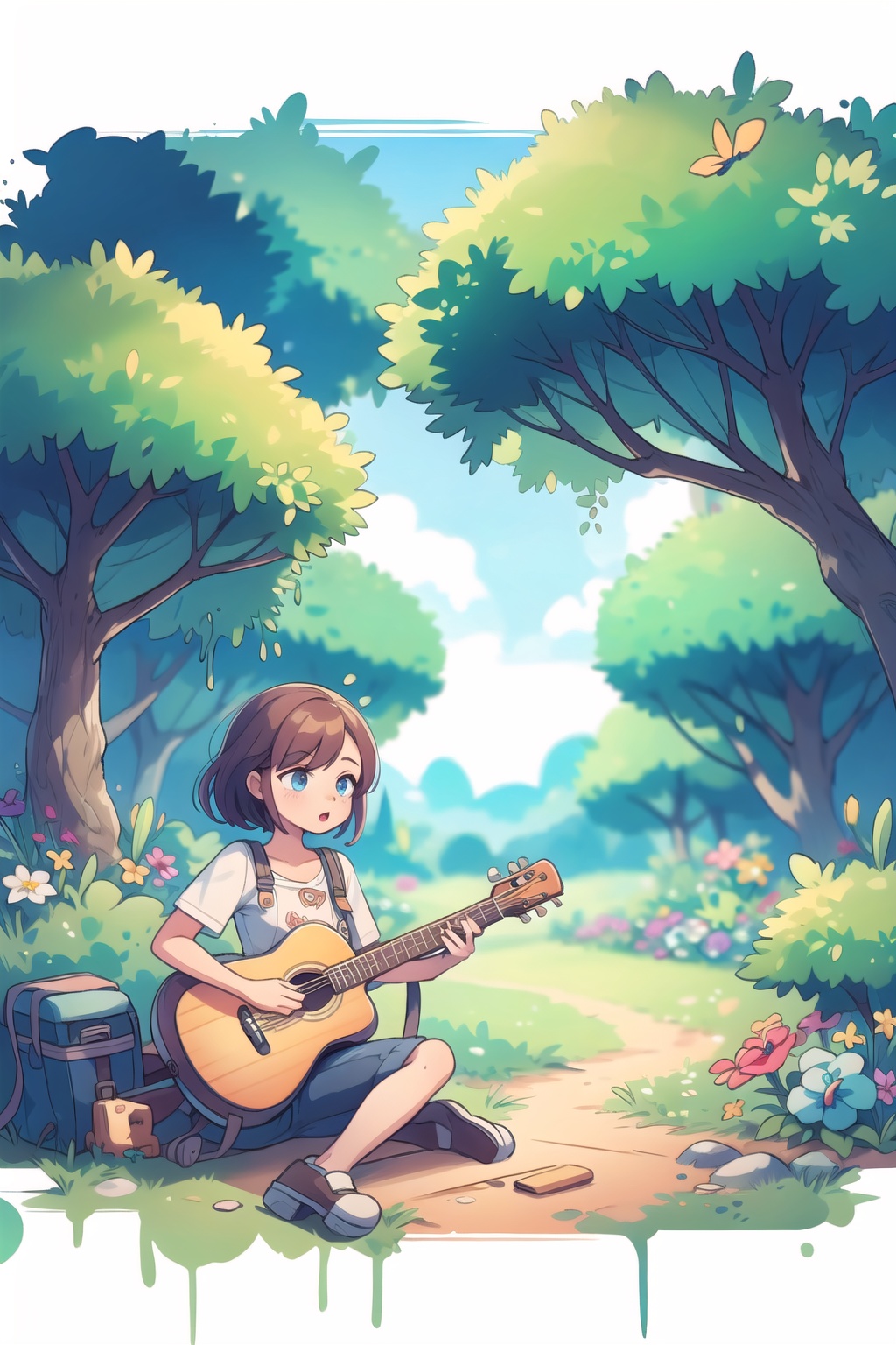 1girl,  guitar,  outdoors on Tensor.Art