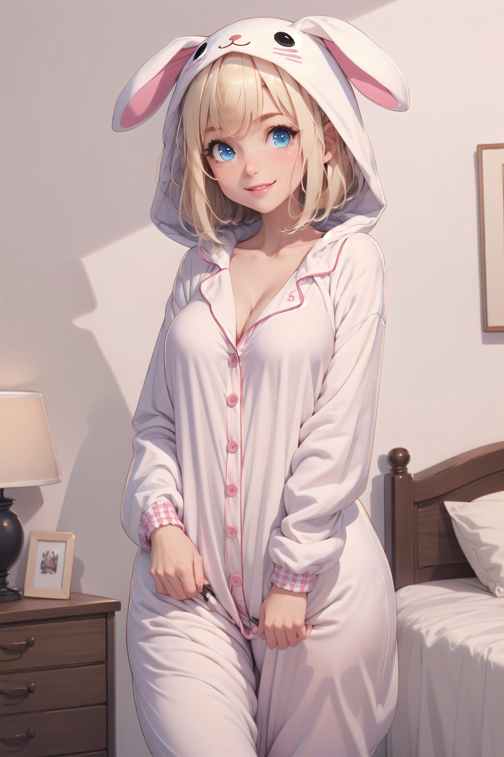 girl,  onesie pajama,  cleavage on Tensor.Art