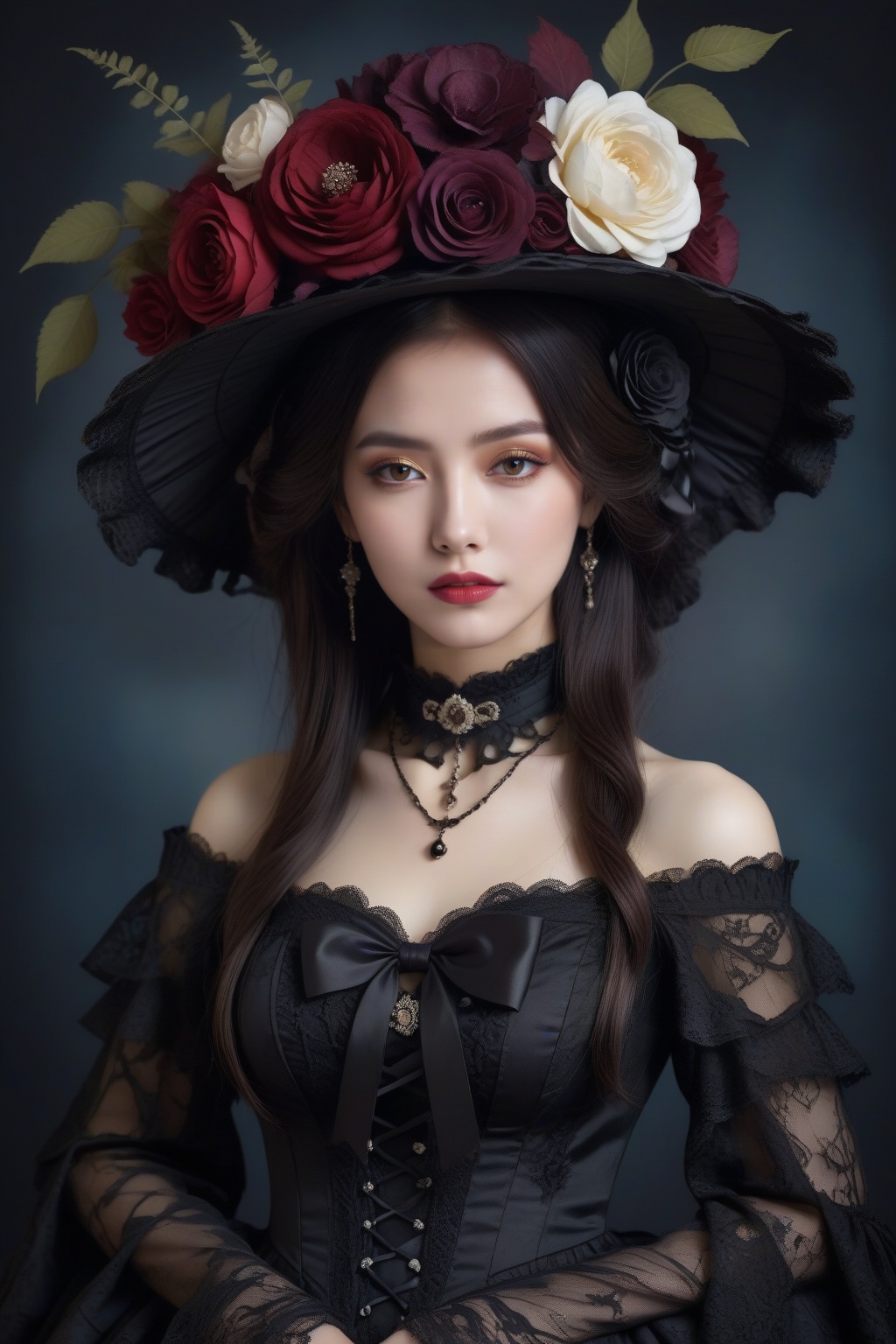 Flower head girl,  Girl with large flowers on her head,  Bucket hat made of flowers on Tensor.Art