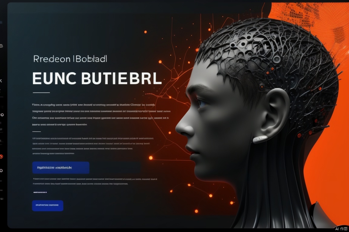 full face artificial intelligence theme, robot, Side view, Black Skin, (Blackface), Black, blue, orange, 1boy, (Black background), 