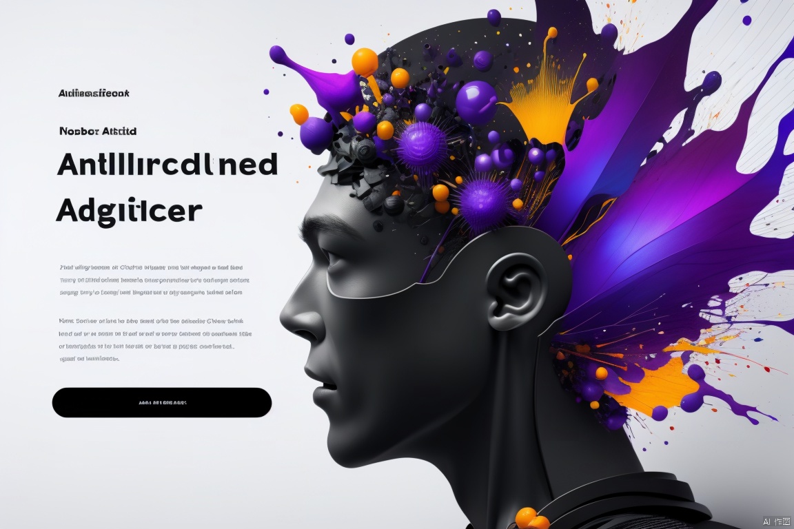 full face artificial intelligence theme, robot, Side view, Black Skin, Blackface, Black, Black, Orange, Purple, 1boy, 