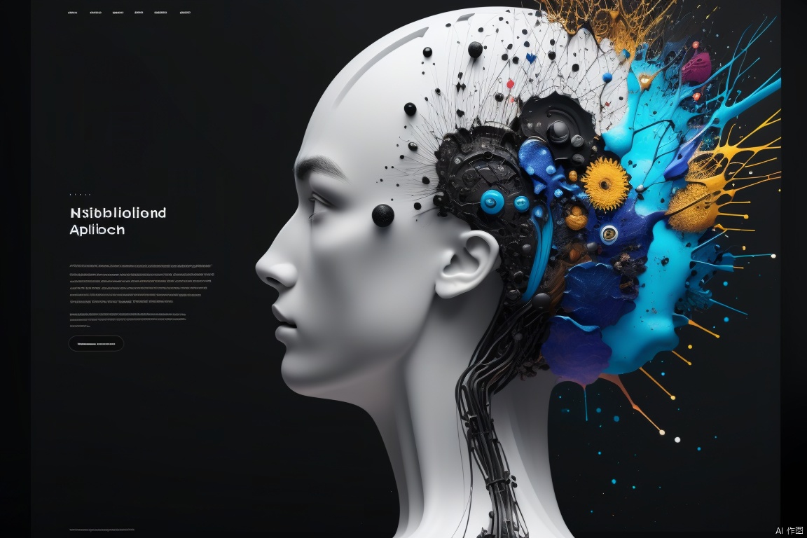 full face artificial intelligence theme, robot, Side view, Black Skin, (Blackface), Black, blue, 1boy, (Black background), Clear Face Contour, 