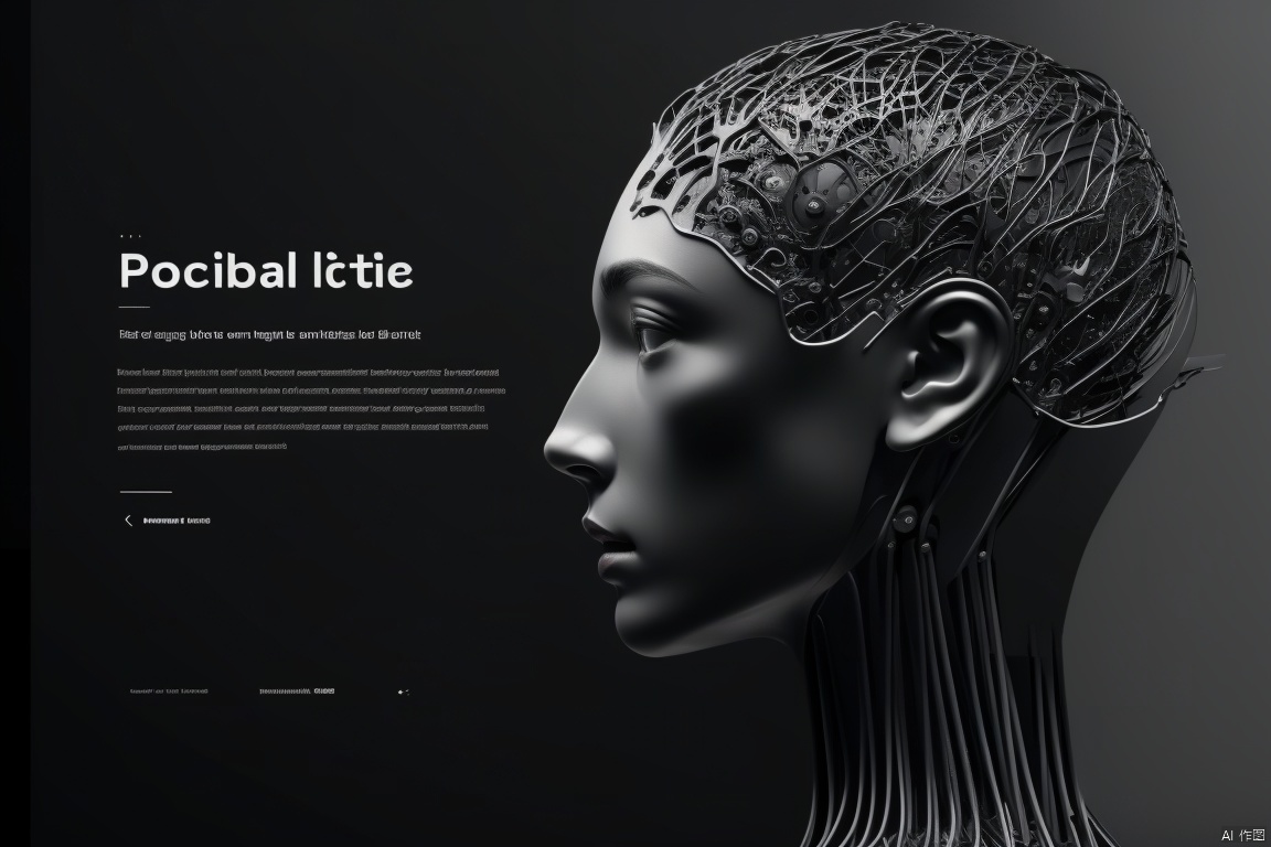 full face artificial intelligence theme, robot, Side view, Black Skin, (Blackface), Black,  1boy, (Black background), Clear Face Contour, 