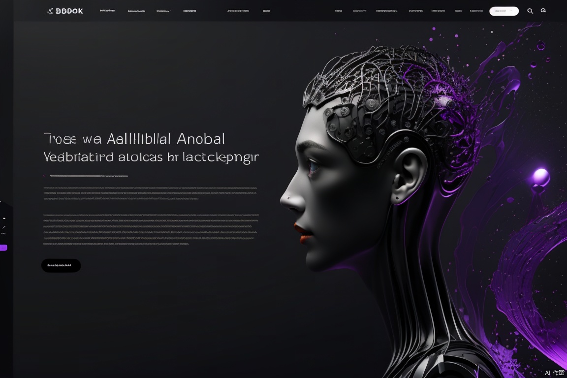 full face artificial intelligence theme, robot, Side view, Black Skin, Blackface, Black, Black, Orange, Purple, 1boy, 
