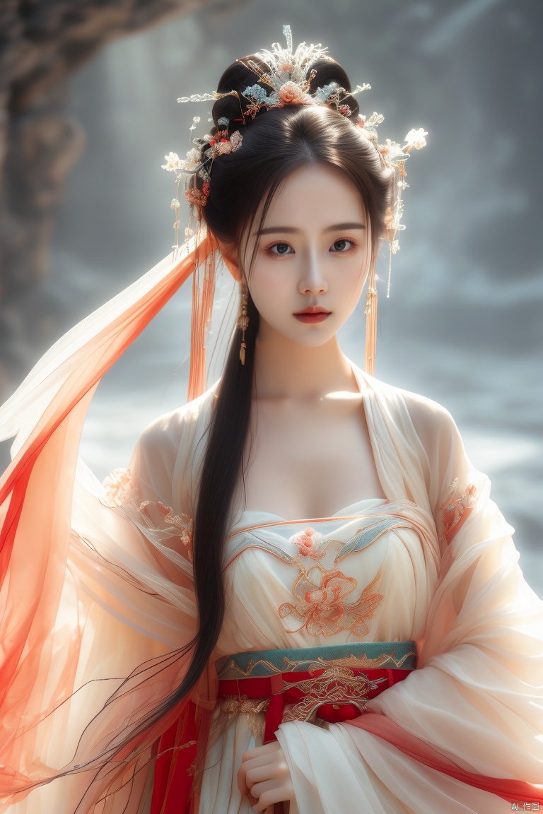 sharp focus,HDR,UHD,16K,extremedetaildescription,Professional,Vivid Colors,(big breasta:1.73),美女,杰作,大师作品,青春活力,完美面容,皮肤细腻,身材高挑,红唇水润,长发微卷,胸部挺拔,精致妆容,眼神采奕奕,二十岁左右,身材匀称,调皮动作,微微侧看镜头,精致首饰,动态光影,动态追踪,鲜花,真人照片,凹凸有致,完美的脸,长睫毛,优调皮的手势,中等胸部,精致的首饰,蓝宝石长耳环,红钻石项链,黑色过肩头发(微卷,一侧向后梳,蓬松至头旁一侧),穿花朵刺绣的旗袍,蕾丝花朵,腰束锦缎带,色彩丰富的背景,背景是色彩丰富的水墨山水画,层次感,最高分辨率,最高质量,做出妩媚动人的姿势,动态角度,动态姿势,真人照片风格,丰富多彩的构图,官方艺术,明晰的线条,