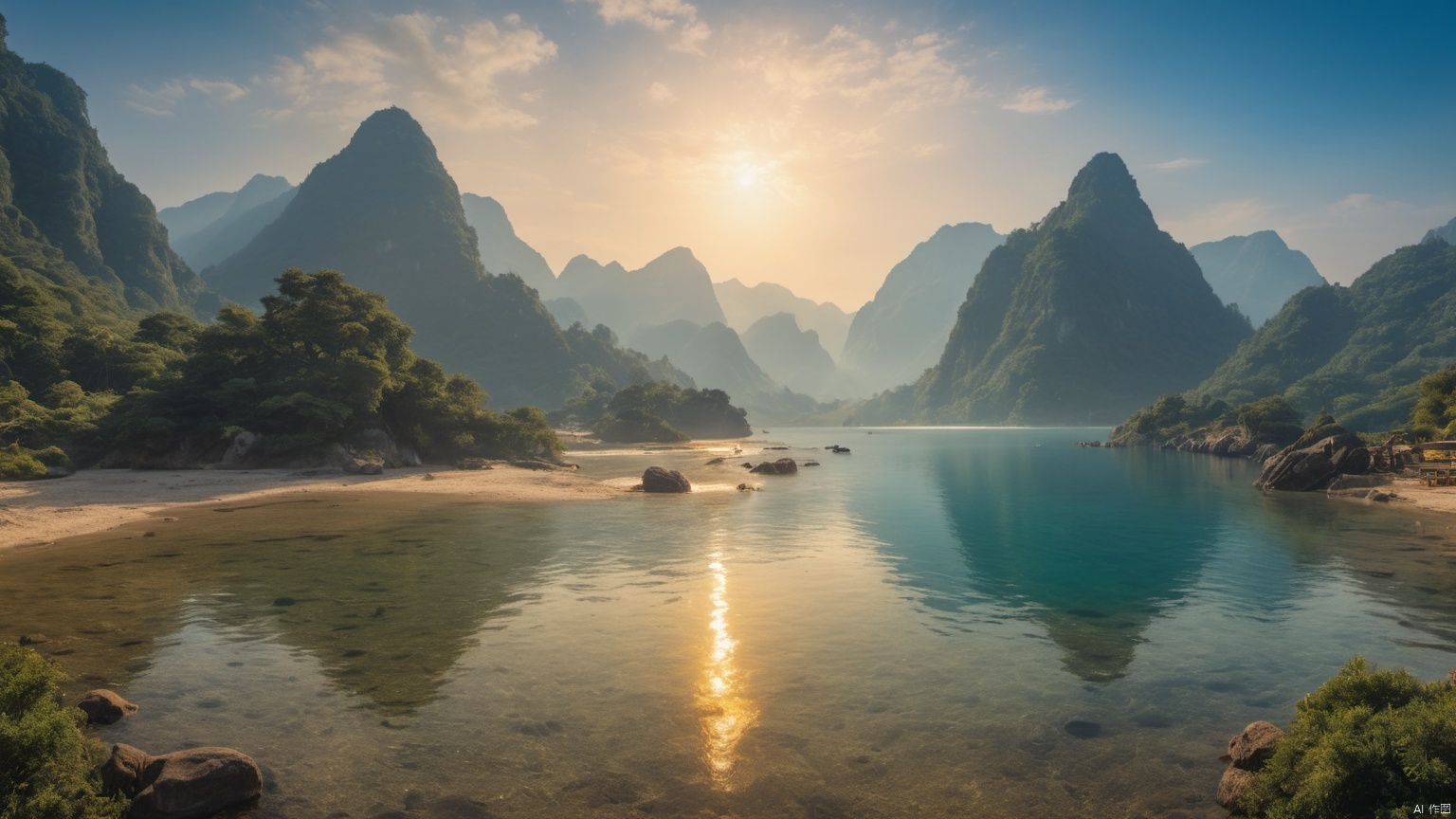  (Waterfall 1.9),

 (sea 1.0),
(Jet hole blue flame and lightning 1.0),
(Adequate sunlight 1.5),
(Optical materials 1.0),
(Water in glass materials 1.5),
(beach 1.0),
(wonderland 1.0),
Overlooking,,(sea 1.9),,Representative,boutique, Ultra HD, 
, reflection, masterpiece, true light and shadow, wide Angle, outdoors, sky, day,
, blue sky, (no humans 99.9),nature, scenery, Water, beach, 
 (High Quality), Best Quality, (4K), 8K, Super Detail, (Full Detail), (Masterpiece), (Realistic), Super Detail, (Exquisite Detail), Intricate, Traditional Chinese Ink Painting,Mountain peaks, blue sky, flowing water,Wild goose, Scenery, 1girl