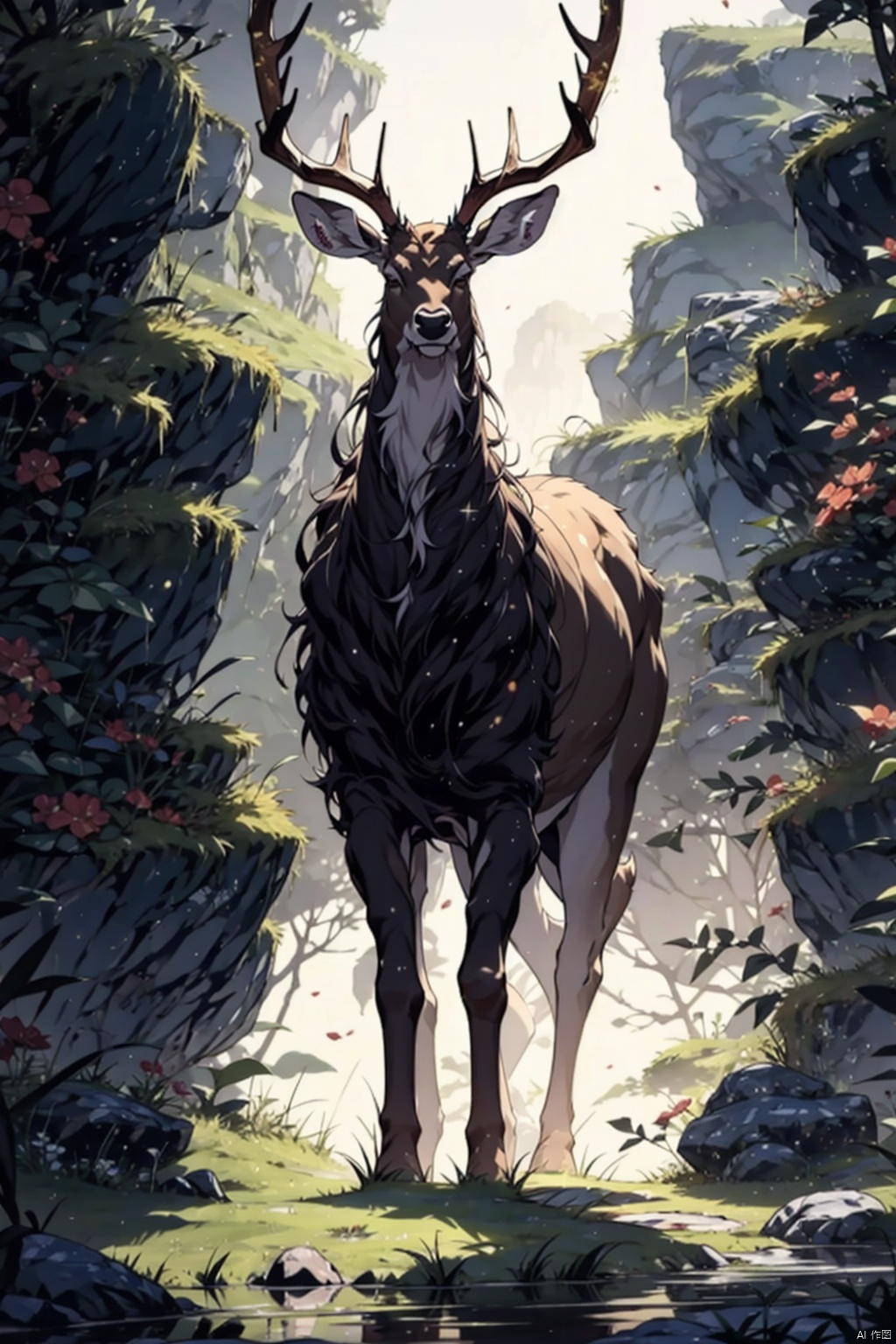 镜头质量：Bestquality,8k,(((masterpiece))),((bestquality)),
镜头位置：(full_body:1.2),
人物：
人物服饰：
环境背景：
图像风格：
提示词：, Divine Deer_Cervus eldii, magical_Magical Light