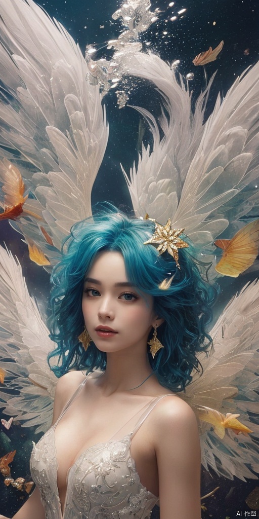  (1girl:1.2),Chinese girls,stars in the eyes,(pure girl:1.1),(white dress:1.1),(full body:0.6),There are many scattered luminous petals,bubble,contour deepening,(white_background:1.1),cinematic angle,,underwater,adhesion,green long upper shan, 21yo girl,jewelry, earrings,lips, makeup, portrait, eyeshadow, realistic, nose,{{best quality}}, {{masterpiece}}, {{ultra-detailed}}, {illustration}, {detailed light}, {an extremely delicate and beautiful}, a girl, {beautiful detailed eyes}, stars in the eyes, messy floating hair, colored inner hair, Starry sky adorns hair, depth of field, large breasts,cleavage,blurry, no humans, traditional media, gem, crystal, still life, Dance,movements, All the Colours of the Rainbow,zj,
simple background, shiny, blurry, no humans, depth of field, black background, gem, crystal, realistic, red gemstone, still life,
, wings, jewels
 1girl,Fairyland Collection Dark Fairy Witch Spirit Forest with Magic Ball On Crystal Stone Figurine, leaf wings,ice wings,Wing of Light,galaxy adorns colorful wings,
