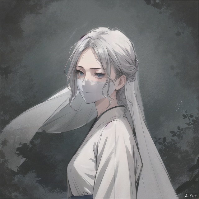 solo, highly detailed, cinematic highlight hair, (best quality), ((masterpiece)),1girl, silver hair,simple_background, (white veil), long hair, blue eyes, portrait,ning,hanfu, ning,see-through
