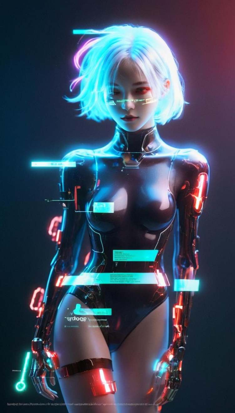 <lora:xl-shanbailing-1213Glitch_effect:0.9>,bailing_glitch_effect,1girl,white hair,red clothes,the letters of the hologram "SHAN" logo appear below the picture,the word (SHAN) is shown on a black background,a woman with a futuristic look in the dark,solo,smile,short hair,blonde hair,simple background,closed mouth,upper body,parted lips,teeth,signature,armor,black eyes,from side,english text,lips,looking to the side,bodysuit,profile,mask,shadow,glowing,looking away,expressionless,looking down,half-closed eyes,black background,backlighting,reflection,science fiction,realistic,nose,mouth mask,chromatic aberration,light,dark,cable,cyborg,hair slicked back,dark background,neon trim,gas mask,mechanical parts,cyberpunk,glowing_eye,