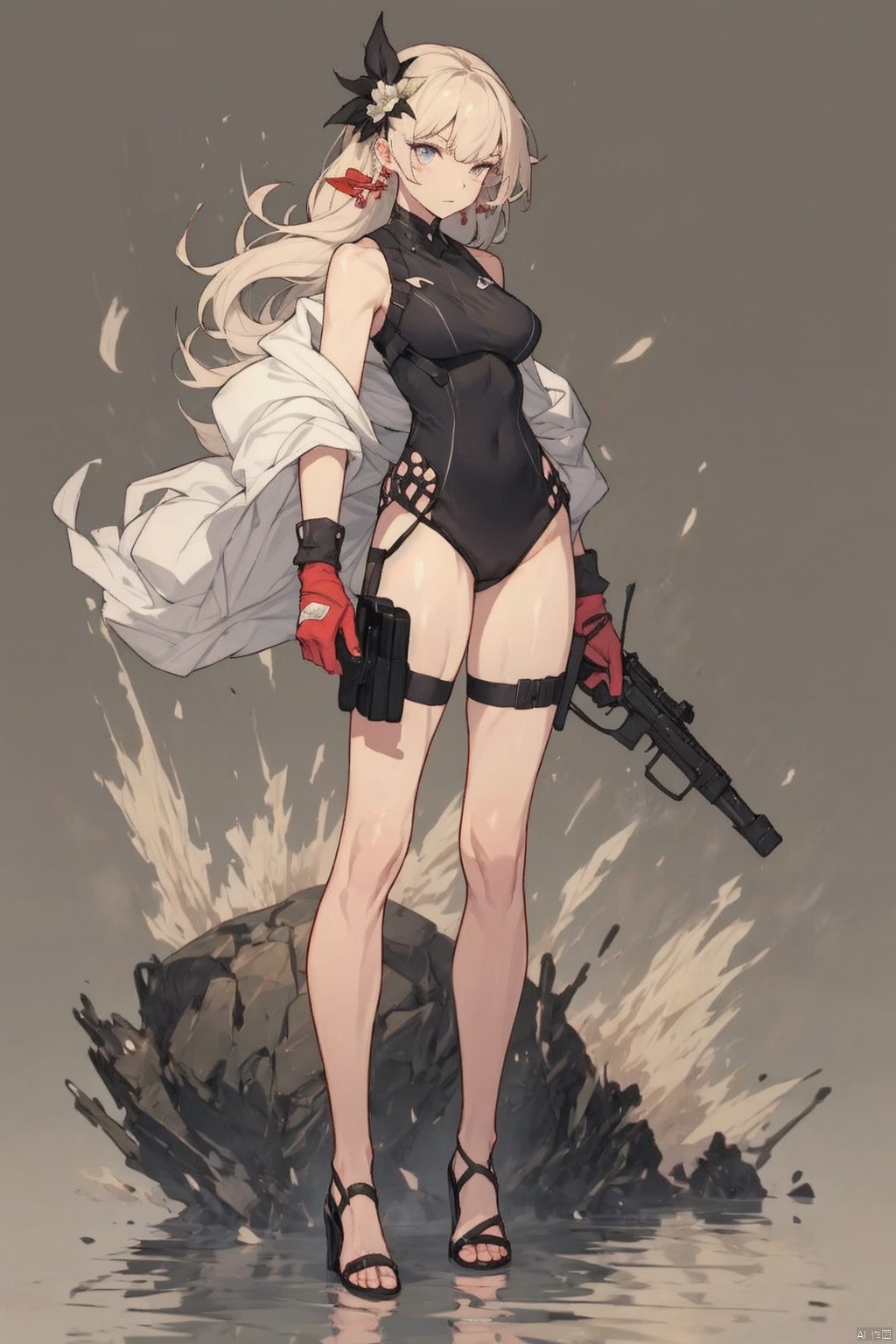 镜头质量：Best quality, 8k,(((masterpiece))),((bestquality)),
镜头位置：(full_body:1.2),
人物：1girl,
环境背景：
图像风格：
提示词： , Gunner_pistol, 