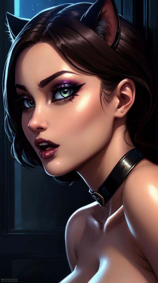 Closep photo portrait of Catwoman,  (ahegao),  frontal view on Tensor.Art