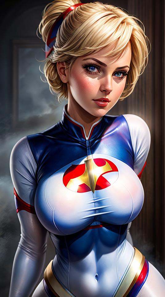 Closeup photo portrait of Powergirl,  atmospheric scene,  masterpiece on Tensor.Art