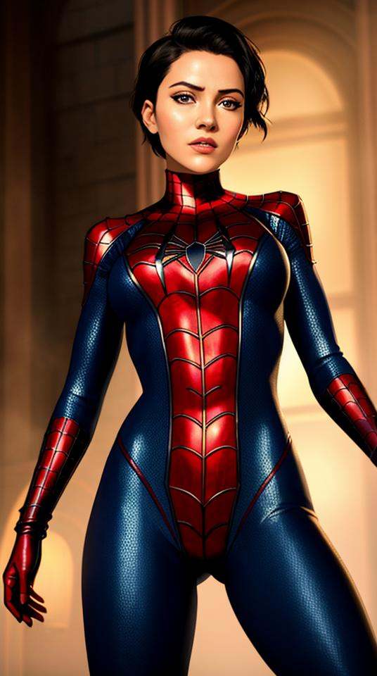 Closeup fullbody portrait of teeny female Spiderman,  gnger short hair,  city on Tensor.Art