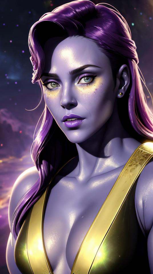 Closeup fullbody portrait of female Thanos,  Space background,  atmospheric scene on Tensor.Art