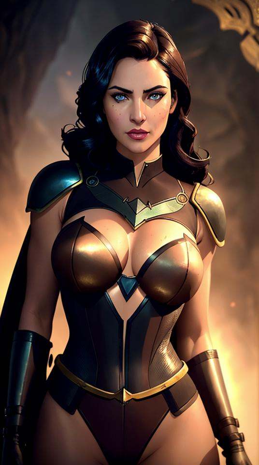 Closeup fullbody portrait of female Batman,  Steampunk Cave background,  atmospheric scene on Tensor.Art