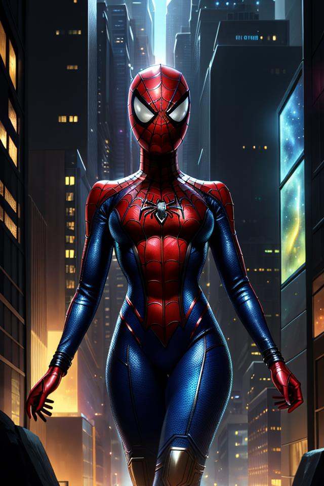 Alien-themed Closeup fullbody portrait of teeny female Spiderman,  gnger short hair,  city on Tensor.Art