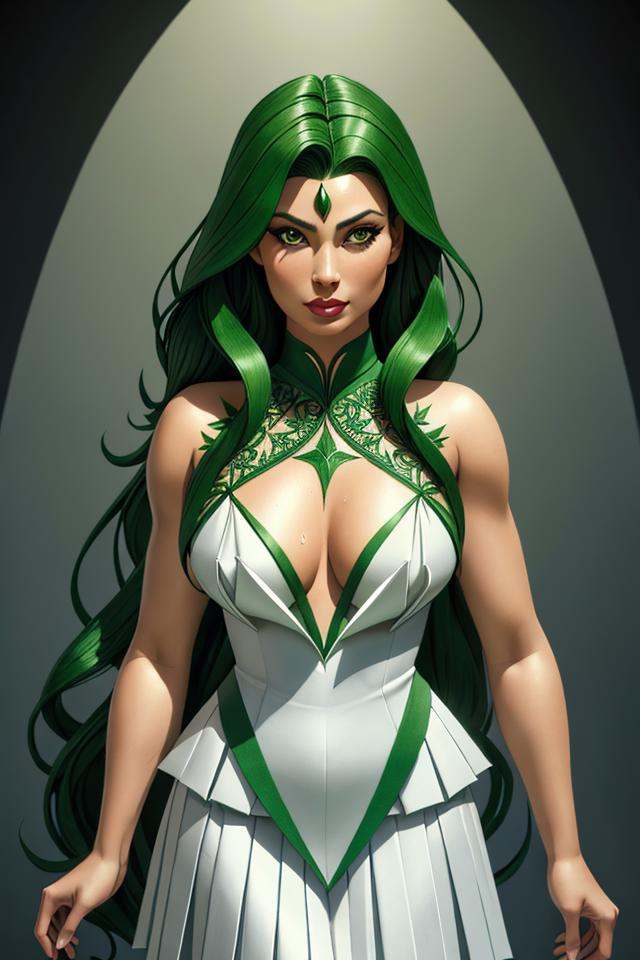 origami style Closeup fullbody portrait of nerdy Poison Ivy,  crimsone long hair,  intricate background on Tensor.Art