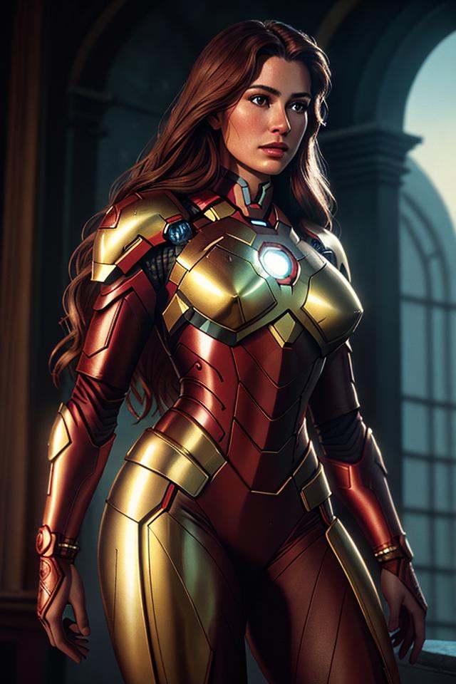 analog film photo Closeup fullbody portrait of female Ironman,  crimsone long hair,  intricate background on Tensor.Art