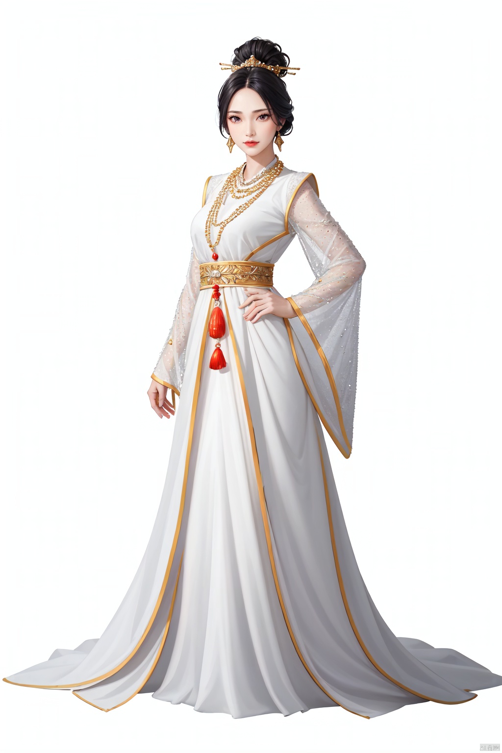 Realistic style, cinematic work, 8K wallpaper, masterpiece, very realistic quality, best quality, masterpiece, high-level, high-resolution,,,Edge lighting, dual tone lighting, soft lighting, The illuminated surface of the material has bright spots and highlights, which flicker and have a mirror effect when reflected, There are sparkling spots on the armor,,,1girl, solo, full body, black hair, hair ornament, long hair, hanfu, chinese clothes, long sleeves, dress, jewelry, flower, hair flower, wide sleeves, hair stick, shawl, realistic, simple background, looking at viewer, shoes, standing,strong rim light, Standard proportion of female body, golden proportion of female body,,,Standing, standing posture, Sexy full body standing posture,,,colorful,(detailed skin: 1.3), (detailed face: 1.3),clear focus,delicate,(mature women: 1.2),(glossy skin+glossy skin: 1.4),(sweating: 1.1),(big_eyes),red_ eyeshadow,long_ Eyelashes, red lips,,,simple background, grey background,,,(Diamond hair accessories, diamond necklaces, diamond earrings, diamond earrings, clothes embedded with diamonds, armor embedded with diamonds,:1.3),, (aerhangeersike1:1.5)<lora:EMS-31****-EMS:0.400000>