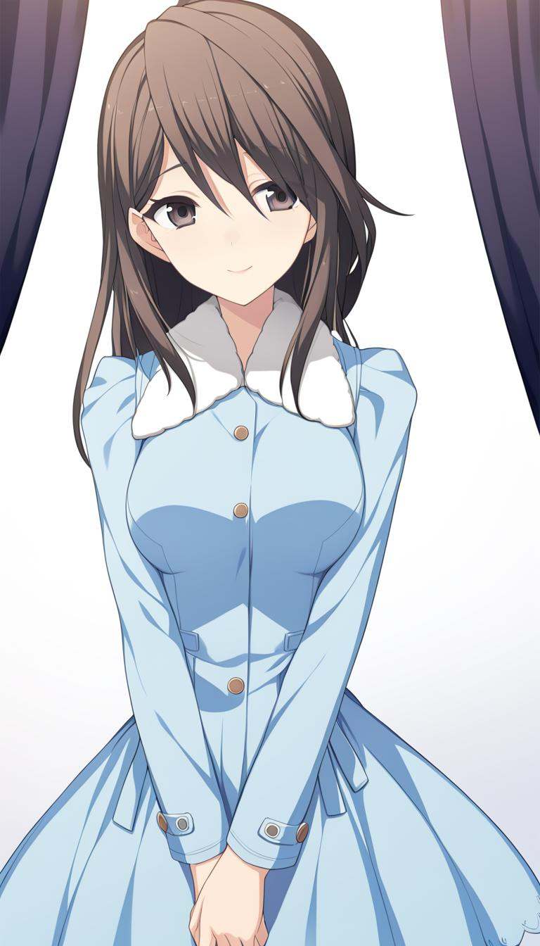 1girl,  miki kotori,  fur collar blue dress on Tensor.Art