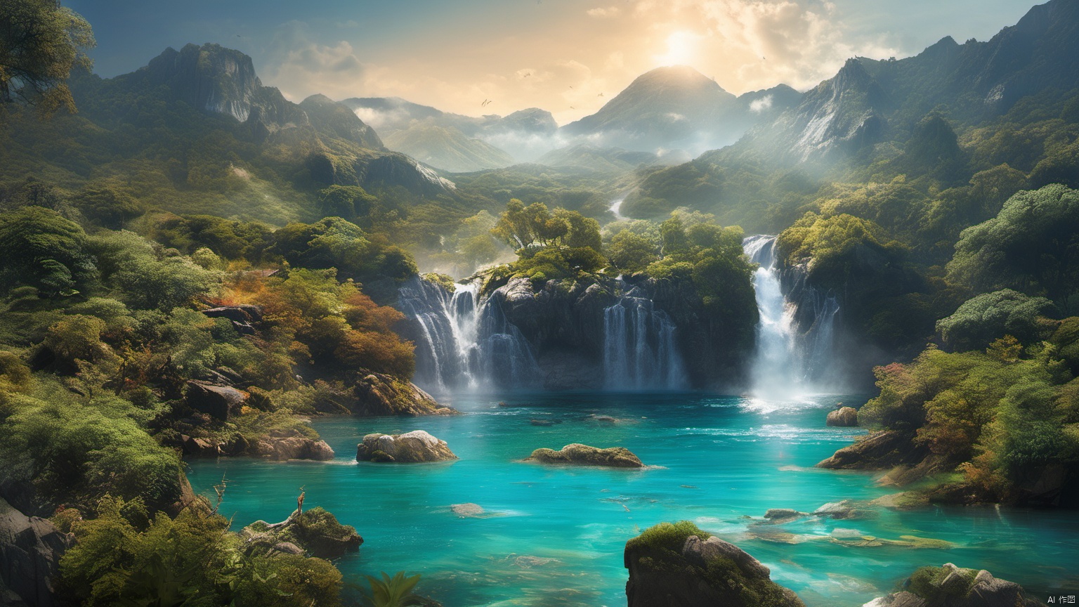  (Waterfall ),
 (sea ),
(Jet hole blue flame and lightning ),
(Adequate sunlight ),
(Optical materials ),
(Water in glass materials ),
(beach ),
(wonderland ),
Overlooking,,(sea ),,Representative,boutique, Ultra HD, 
, reflection, masterpiece, true light and shadow, wide Angle, outdoors, sky, day,
, blue sky, (no humans 99.9),nature, scenery, Water, beach, 
 (High Quality), Best Quality, (4K), 8K, Super Detail, (Full Detail), (Masterpiece), (Realistic), Super Detail, (Exquisite Detail), Intricate, Traditional Chinese Ink Painting,Mountain peaks, blue sky, flowing water,Wild goose, Scenery, Light