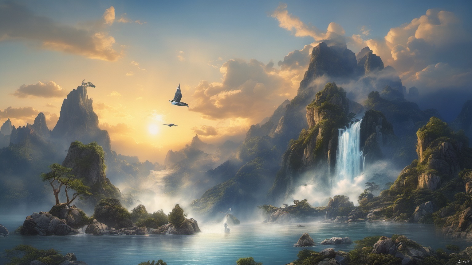  (Waterfall ),
 (sea ),
(Jet hole blue flame and lightning ),
(Adequate sunlight ),
(Optical materials ),
(Water in glass materials ),
(beach ),
(wonderland ),
Overlooking,,(sea ),,Representative,boutique, Ultra HD, 
, reflection, masterpiece, true light and shadow, wide Angle, outdoors, sky, day,
, blue sky, (no humans 99.9),nature, scenery, Water, beach, 
 (High Quality), Best Quality, (4K), 8K, Super Detail, (Full Detail), (Masterpiece), (Realistic), Super Detail, (Exquisite Detail), Intricate, Traditional Chinese Ink Painting,Mountain peaks, blue sky, flowing water,Wild goose, Scenery, Light