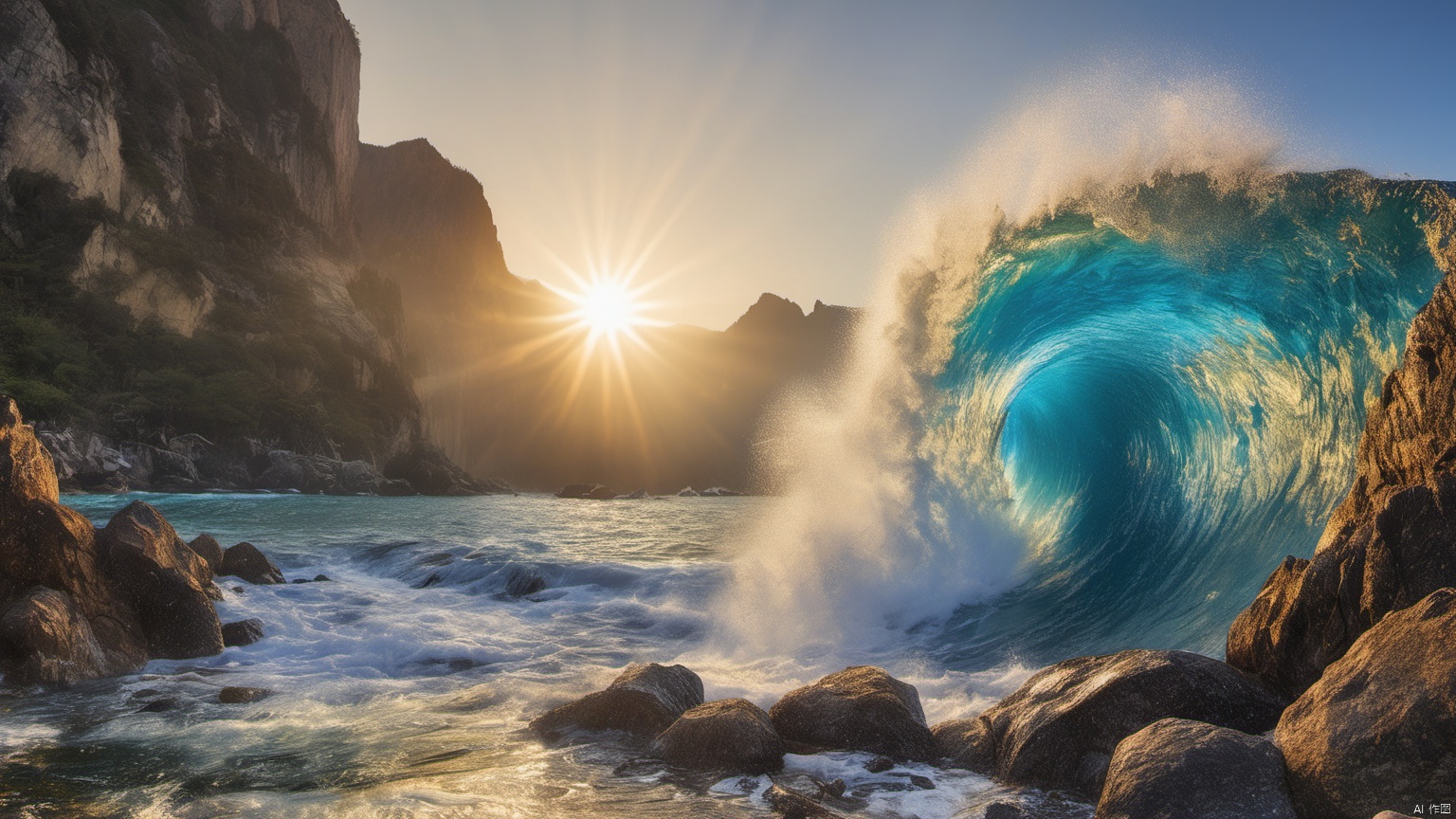  (Waterfall ),
 (sea ),
(Jet hole blue flame and lightning ),
(Adequate sunlight ),
(Optical materials ),
(Water in glass materials ),
(beach ),
(wonderland ),
Overlooking,,(sea ),,Representative,boutique, Ultra HD, 
, reflection, masterpiece, true light and shadow, wide Angle, outdoors, sky, day,
, blue sky, (no humans 99.9),nature, scenery, Water, beach, 
 (High Quality), Best Quality, (4K), 8K, Super Detail, (Full Detail), (Masterpiece), (Realistic), Super Detail, (Exquisite Detail), Intricate, Traditional Chinese Ink Painting,Mountain peaks, blue sky, flowing water,Wild goose, Scenery, Light