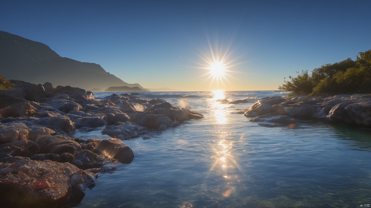  (Waterfall 1.9),
 (sea 1.0),
(Jet hole blue flame and lightning 1.0),
(Adequate sunlight 1.5),
(Optical materials 1.0),
(Water in glass materials 1.5),
(beach 1.0),
(wonderland 1.0),
Overlooking,,(sea 1.9),,Representative,boutique, Ultra HD, 
, reflection, masterpiece, true light and shadow, wide Angle, outdoors, sky, day,
, blue sky, (no humans 99.9),nature, scenery, Water, beach, 
 (High Quality), Best Quality, (4K), 8K, Super Detail, (Full Detail), (Masterpiece), (Realistic), Super Detail, (Exquisite Detail), Intricate, Traditional Chinese Ink Painting,Mountain peaks, blue sky, flowing water,Wild goose, Scenery, Light
