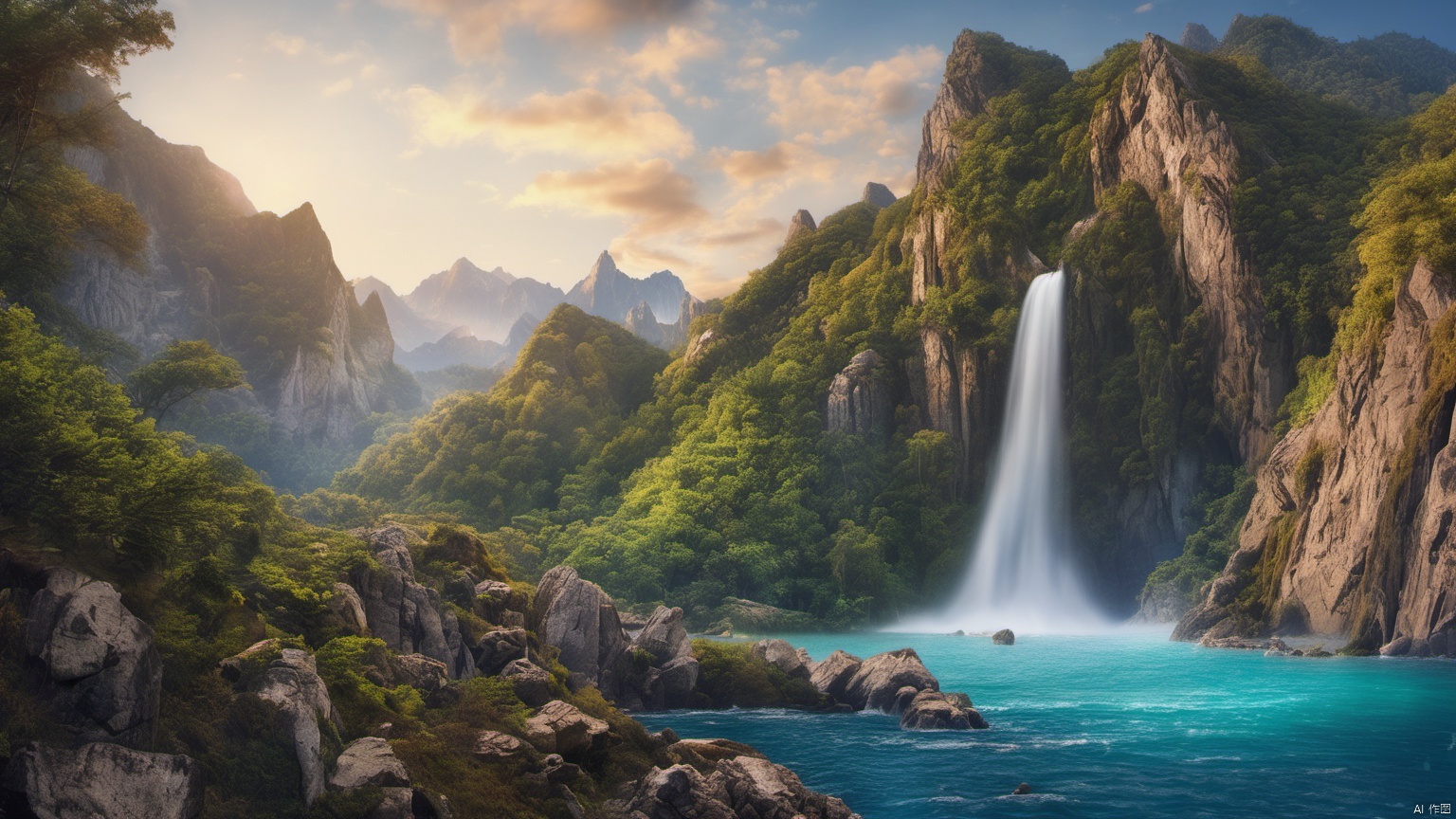  (Waterfall ),
 (sea ),
(Jet hole blue flame and lightning ),
(Adequate sunlight ),
(Optical materials ),
(Water in glass materials ),
(beach ),
(wonderland ),
Overlooking,,(sea ),,Representative,boutique, Ultra HD, 
, reflection, masterpiece, true light and shadow, wide Angle, outdoors, sky, day,
, blue sky, (no humans 99.9),nature, scenery, Water, beach, 
 (High Quality), Best Quality, (4K), 8K, Super Detail, (Full Detail), (Masterpiece), (Realistic), Super Detail, (Exquisite Detail), Intricate, Traditional Chinese Ink Painting,Mountain peaks, blue sky, flowing water,Wild goose, Scenery, Light