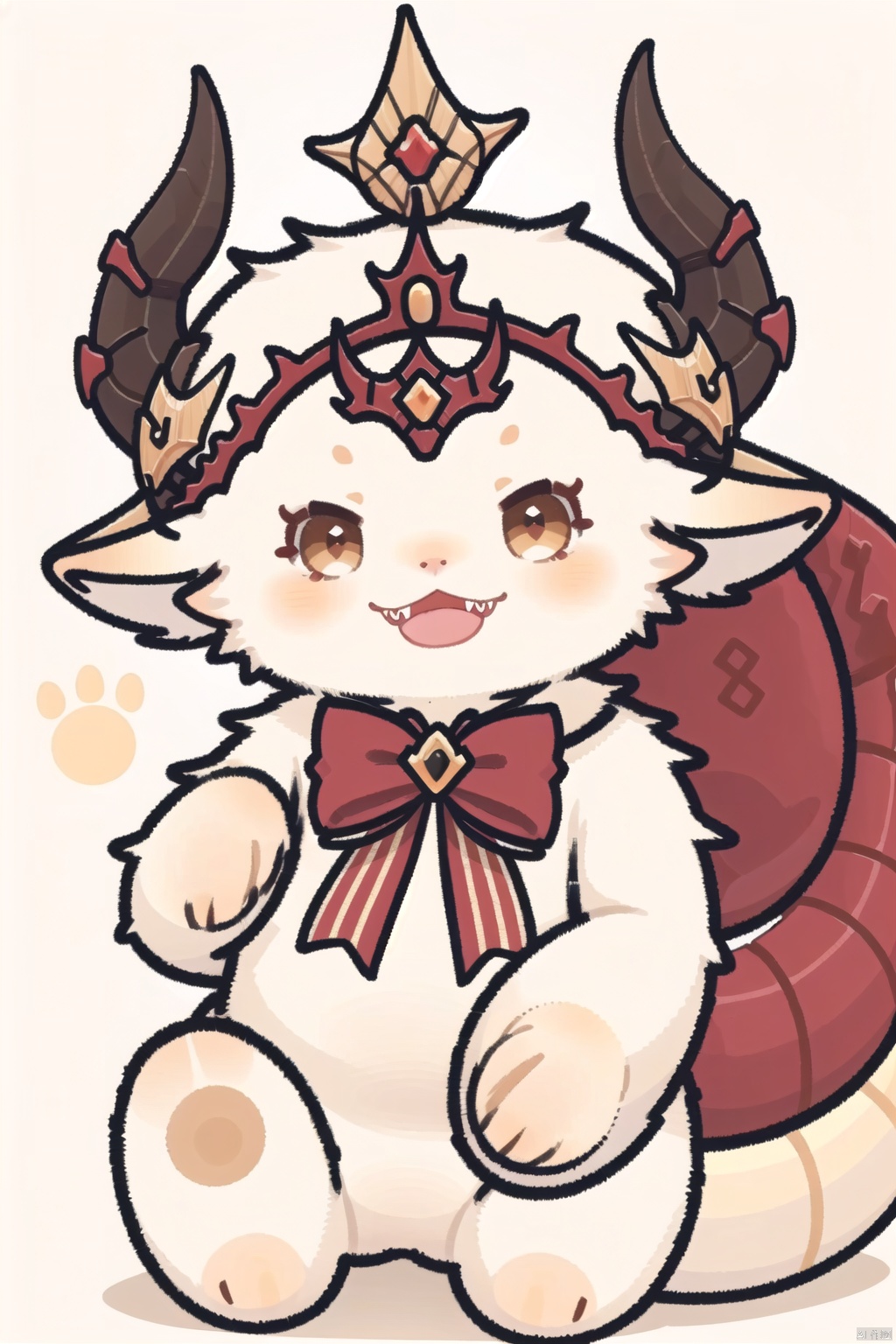  ((furry)), ((stuffed toy)), ((dragon)), ((mini dragon)), ((baby dragon)), ((beige fur)), ((bow)), ((fangs horns)), ((fangs tail)), ((yellow and red tail)), ((hair ornament)), ((headpiece)), ((brown eyes)), ((furry face)), ((Bean eye))
, drakan_longdress_dragon crown_headdress