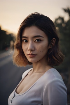  Masterpiece photo, high quality, upper body, a beautiful 24 year old Asian woman, with top, big busty, blond hair, slight smile, detailed face and eyes, natural lighting, at home, low contrast, natural face, freckles, green eyes, 8k,4k, vertical,raw, rich, intricate details, key visual, atmospheric lighting, 35mm photograph, film, bokeh, professional, shallow depth of field, highly detailed, high budget, cinemascope, moody, epic, gorgeous, at sunset, lens flares, in the style of alessio albi