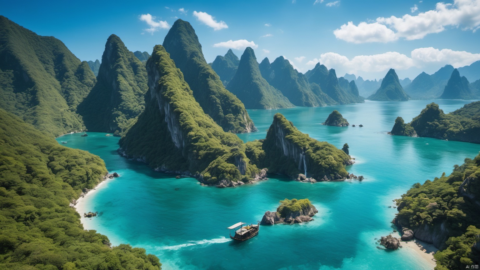  (Waterfall ),
 (sea ),
(Jet hole blue flame and lightning ),
(Adequate sunlight ),
(Optical materials ),
(Water in glass materials ),
(beach ),
(wonderland ),
Overlooking,,(sea ),,Representative,boutique, Ultra HD, 
, reflection, masterpiece, true light and shadow, wide Angle, outdoors, sky, day,
, blue sky, (no humans 99.9),nature, scenery, Water, beach, 
 (High Quality), Best Quality, (4K), 8K, Super Detail, (Full Detail), (Masterpiece), (Realistic), Super Detail, (Exquisite Detail), Intricate, Traditional Chinese Ink Painting,Mountain peaks, blue sky, flowing water,Wild goose, Scenery,  sea